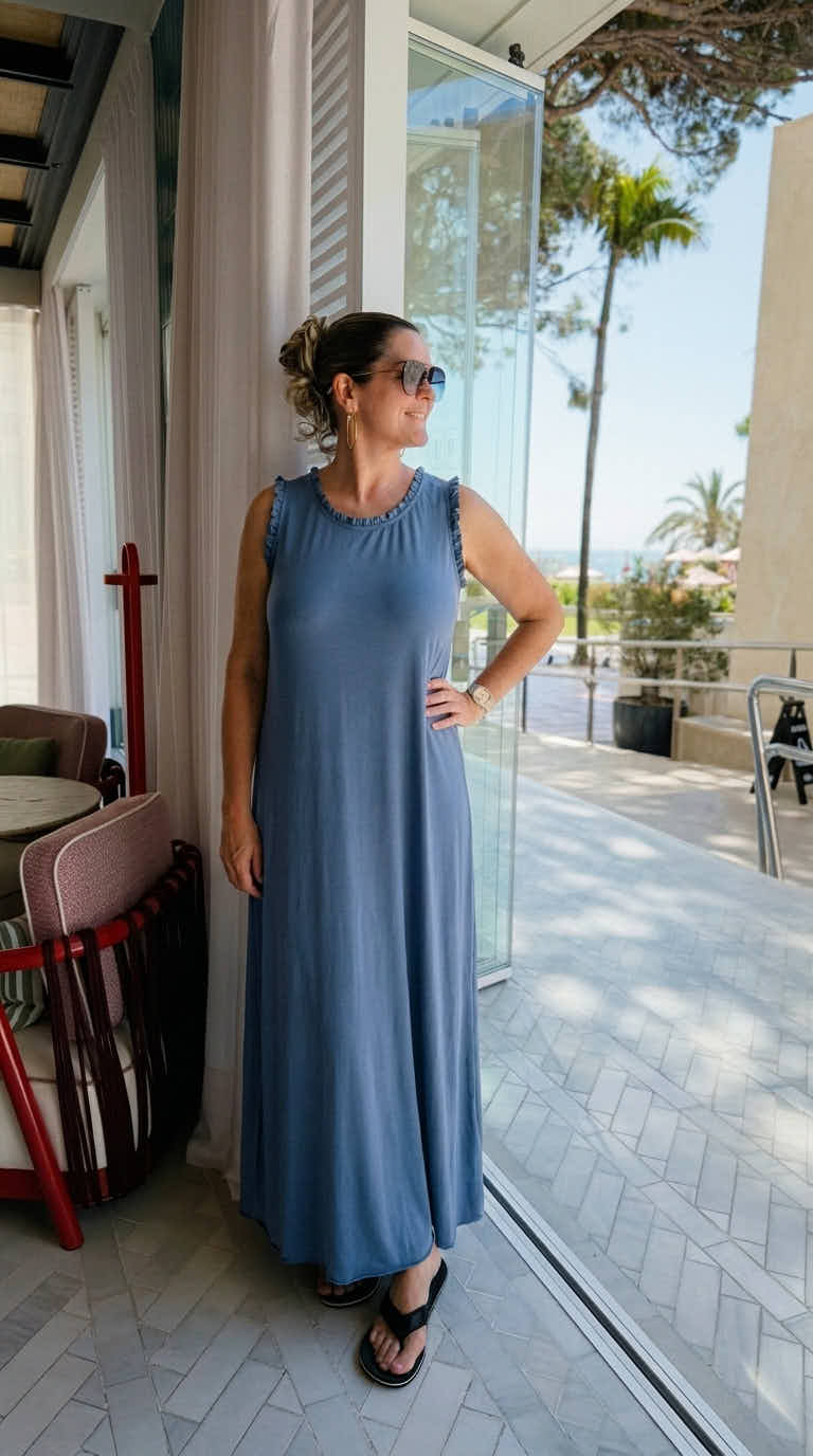 Langes Kleid Aurora Ruffle *Jeansblau*