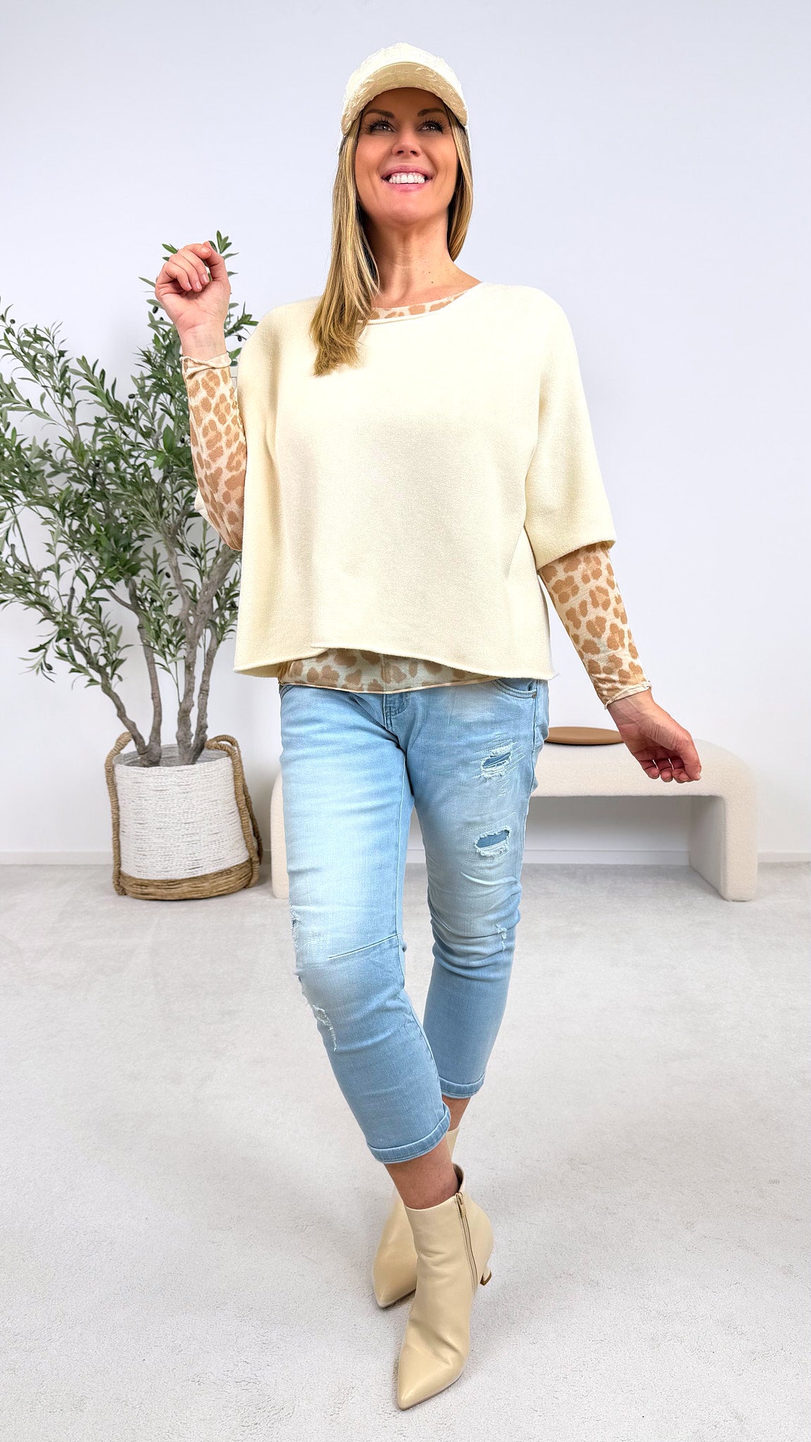 Kurzarm-Pullover Calm Touch *Creme*