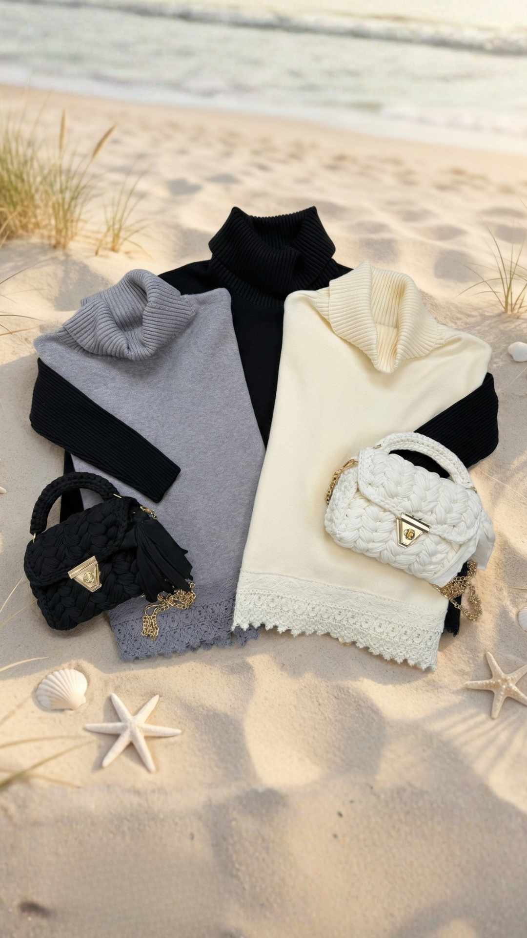 Rollkragenpullover 3er Bundle Sand & Silk
