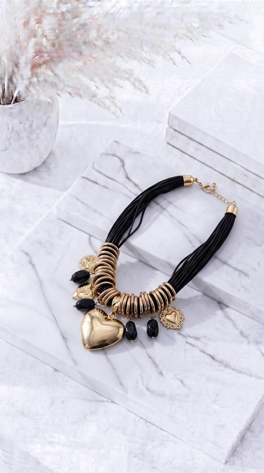 Halskette Golden Hearts *Schwarz*