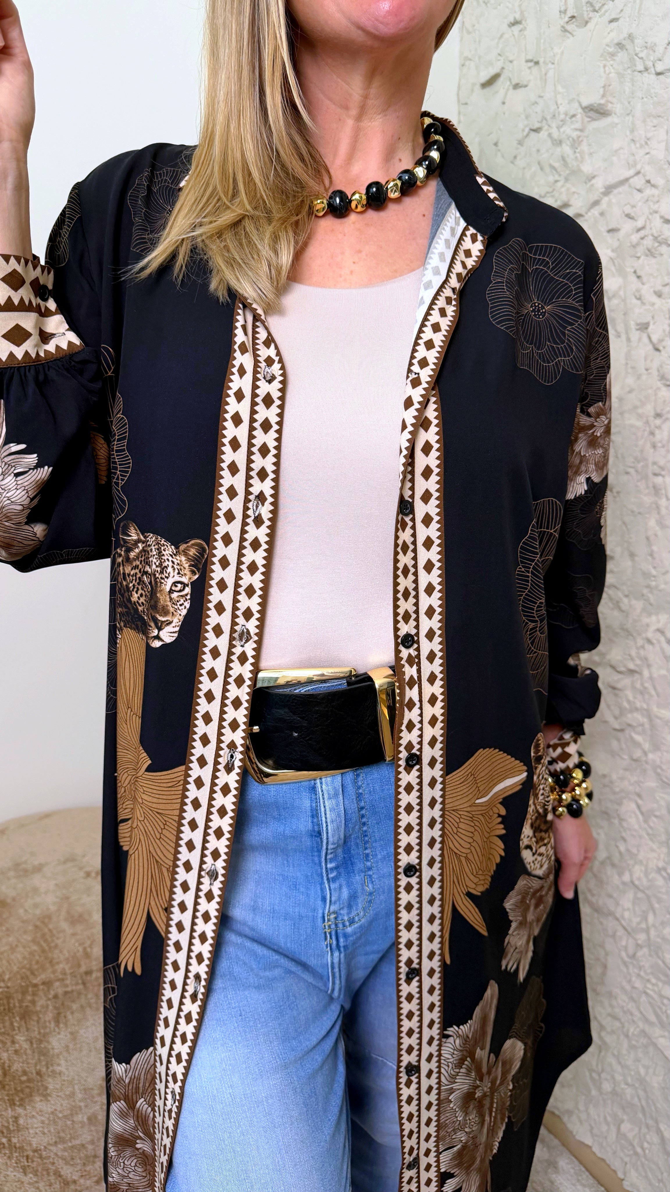 Long-Bluse Wild Blossom *Schwarz*