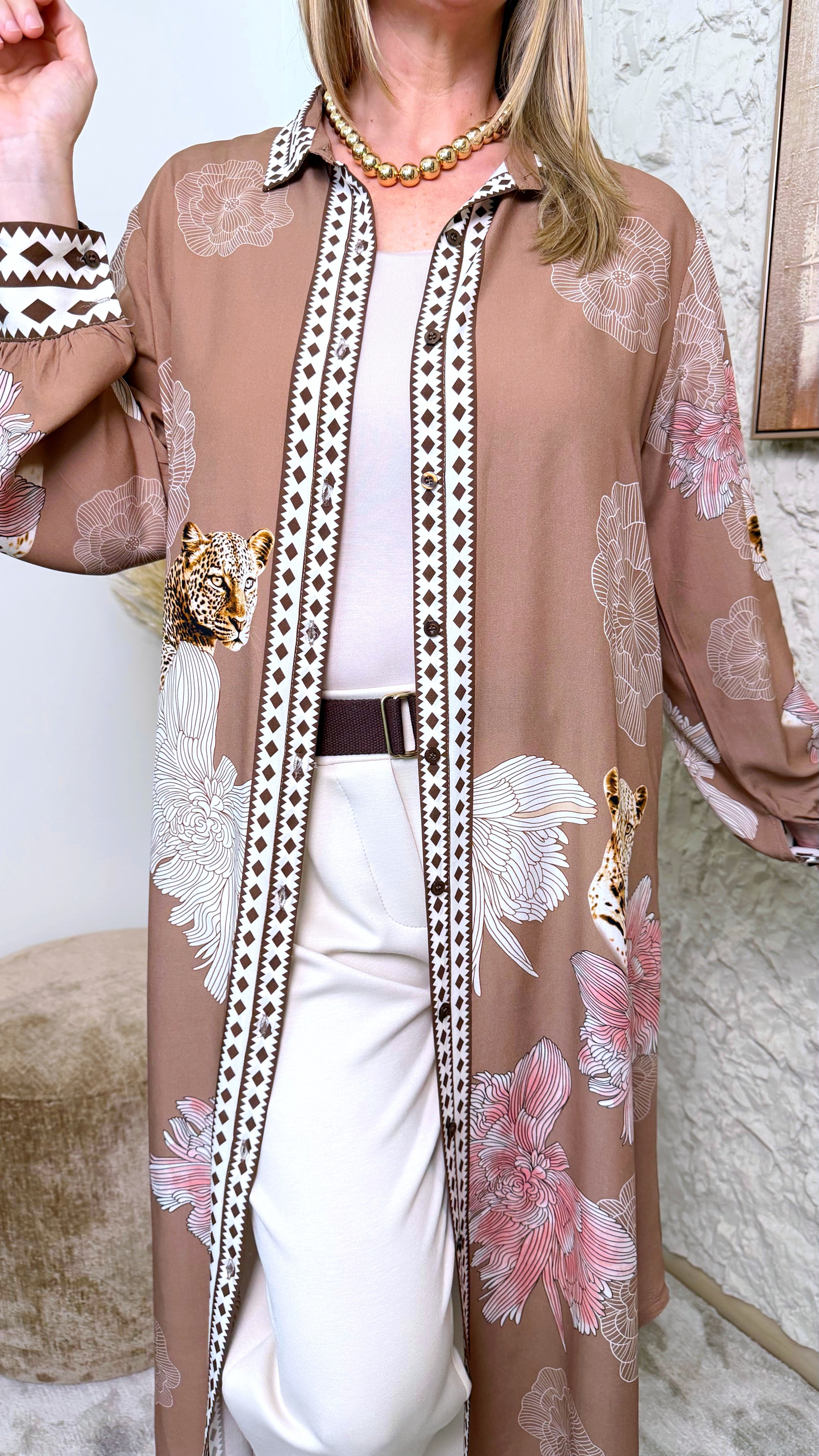 Long-Bluse Wild Blossom *Camel*
