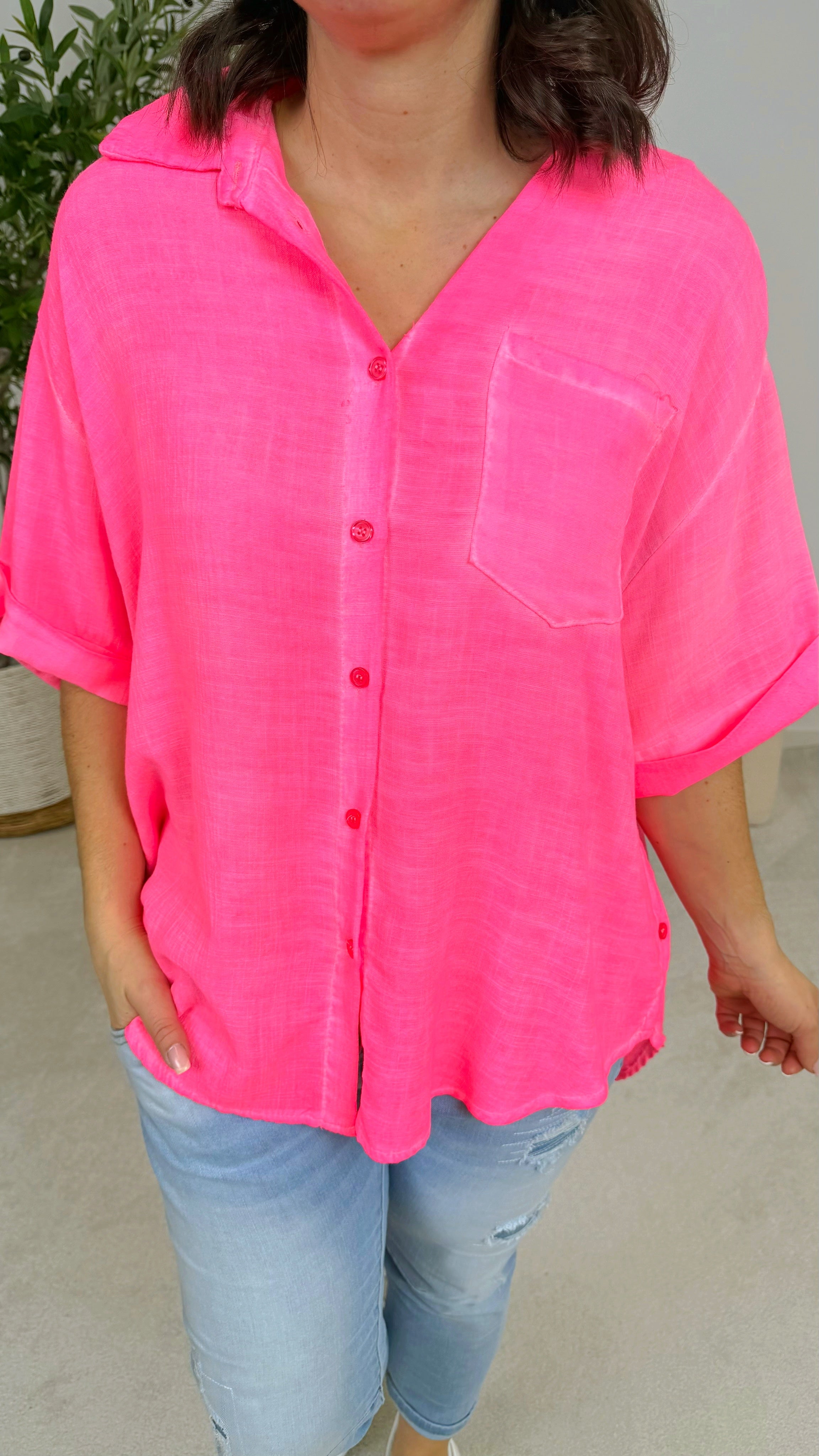 Leinenbluse Morning Dew *Neon Pink*