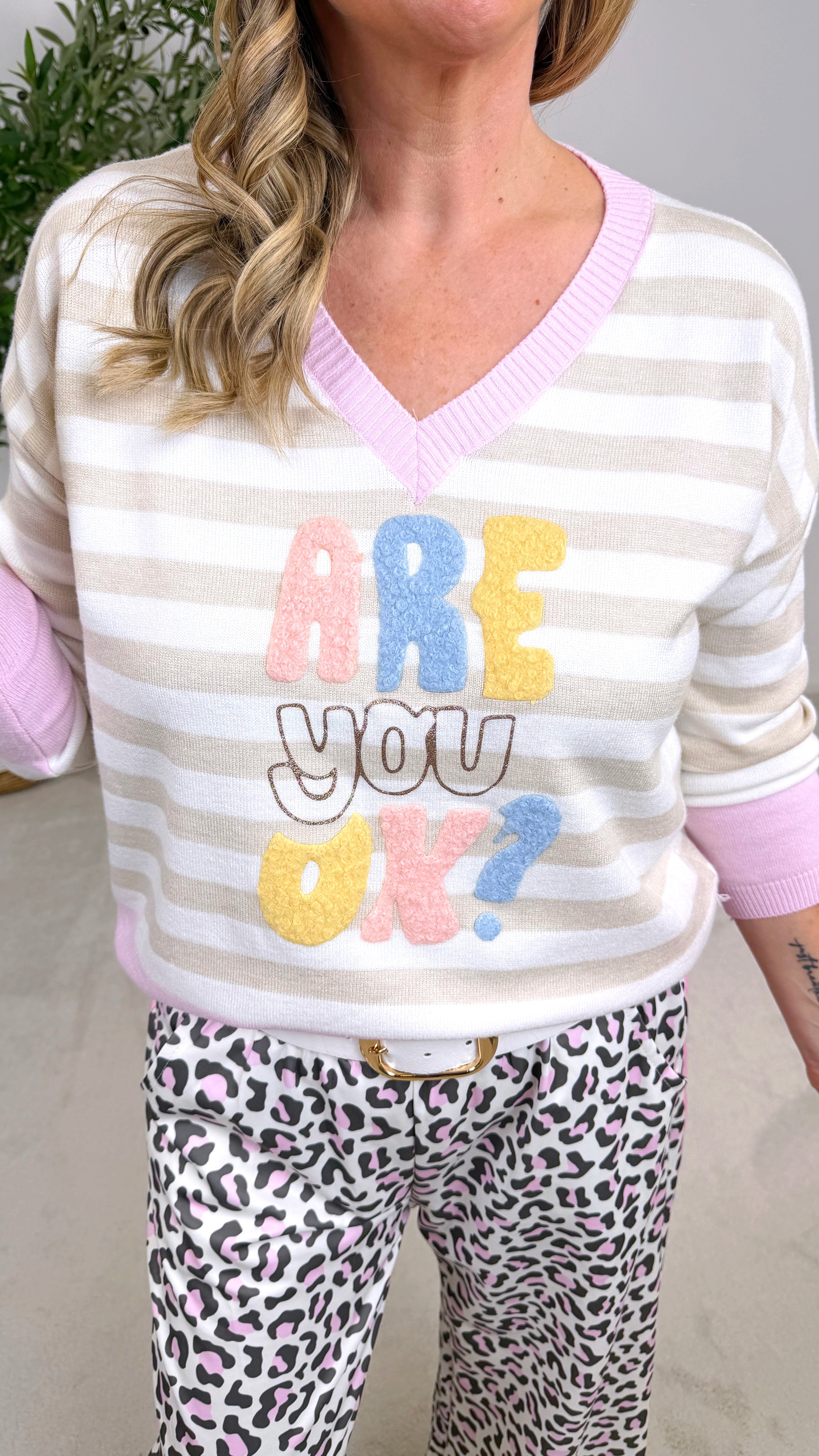 Pullover Are You Ok *Beige/Rosa*