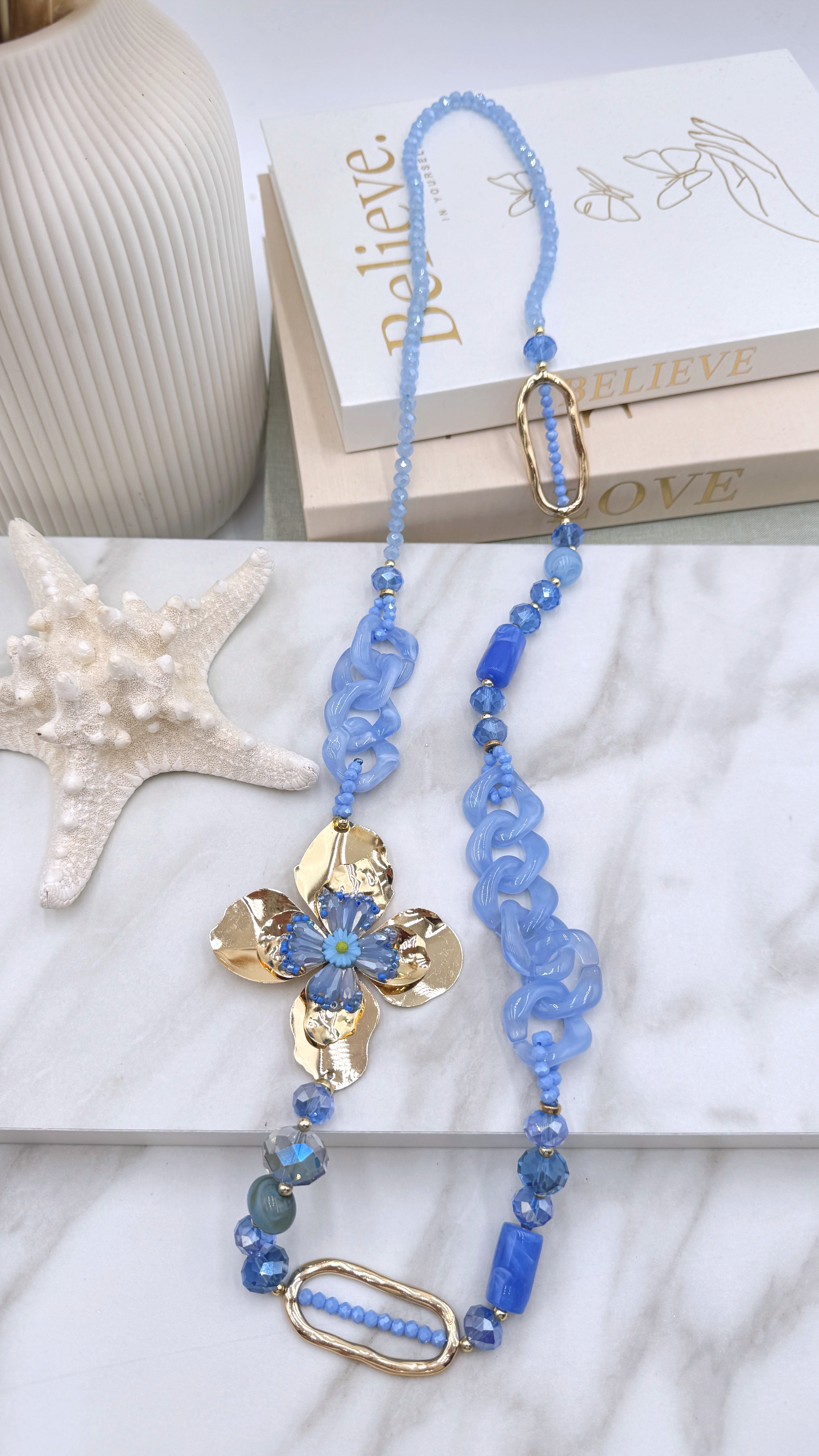 Lange Halskette Summer Blossom *Blau*