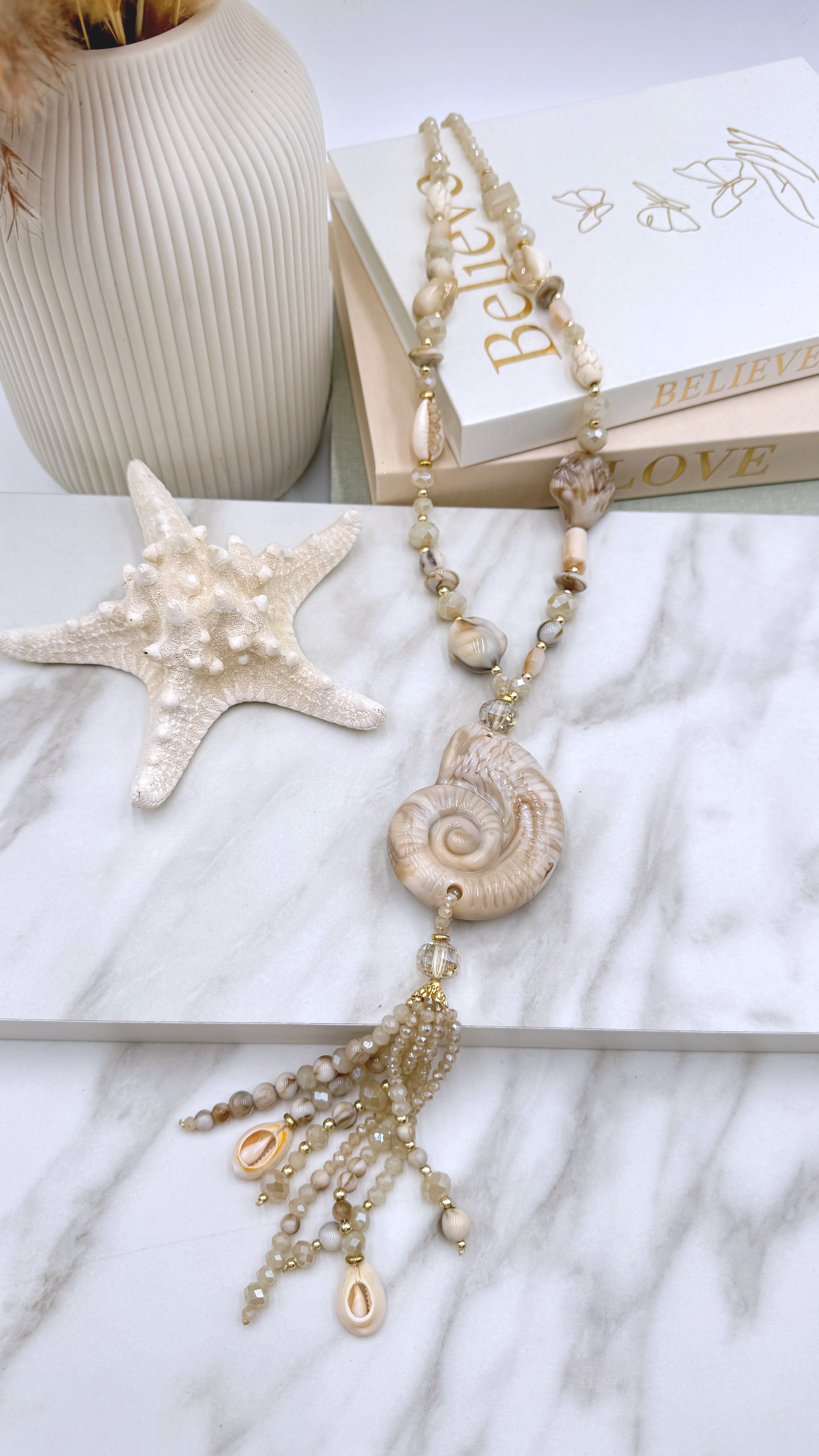 Lange Halskette Ocean Statement *Beige*