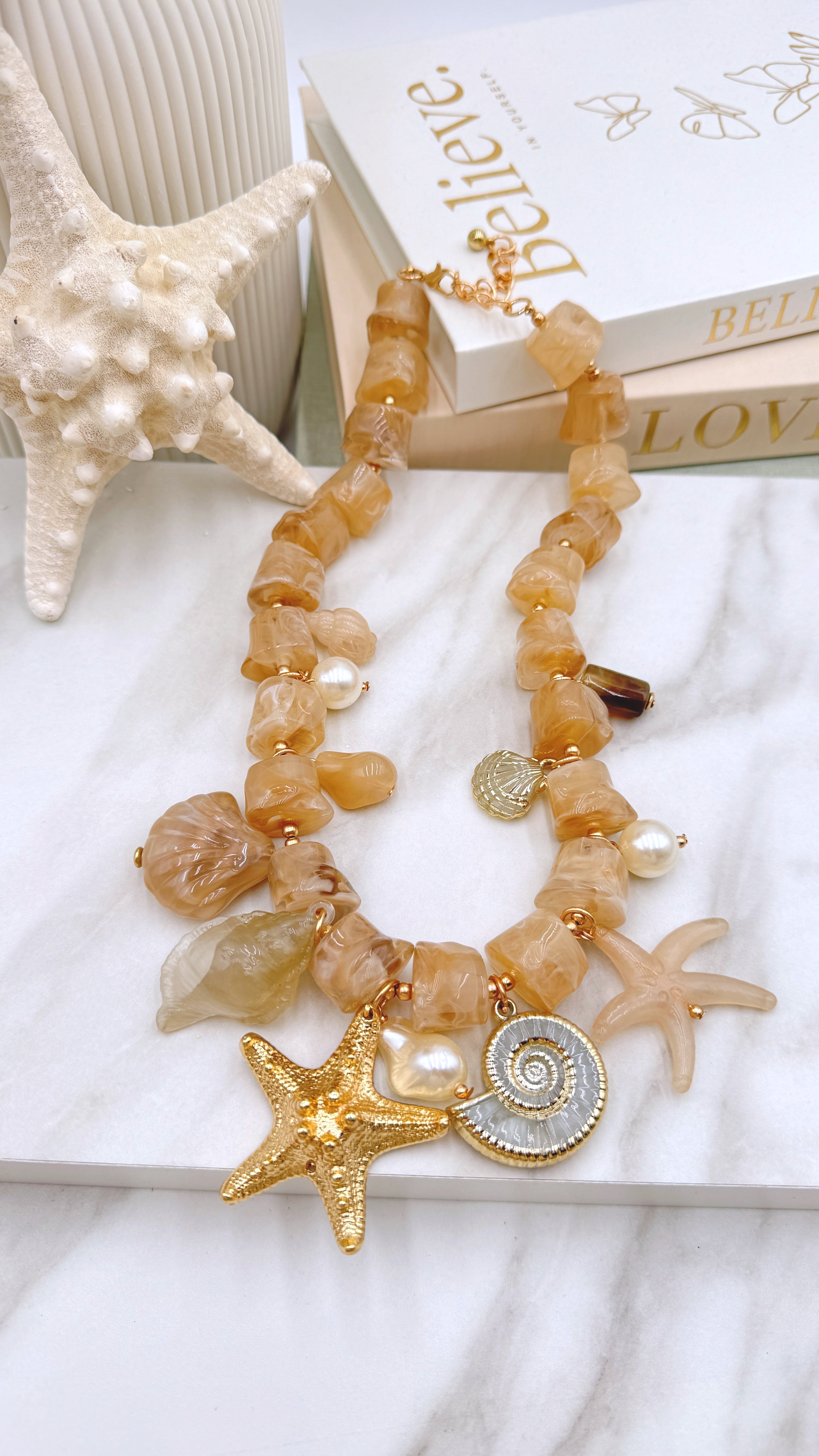 Halskette Sandy Glow *Beige/Glas*