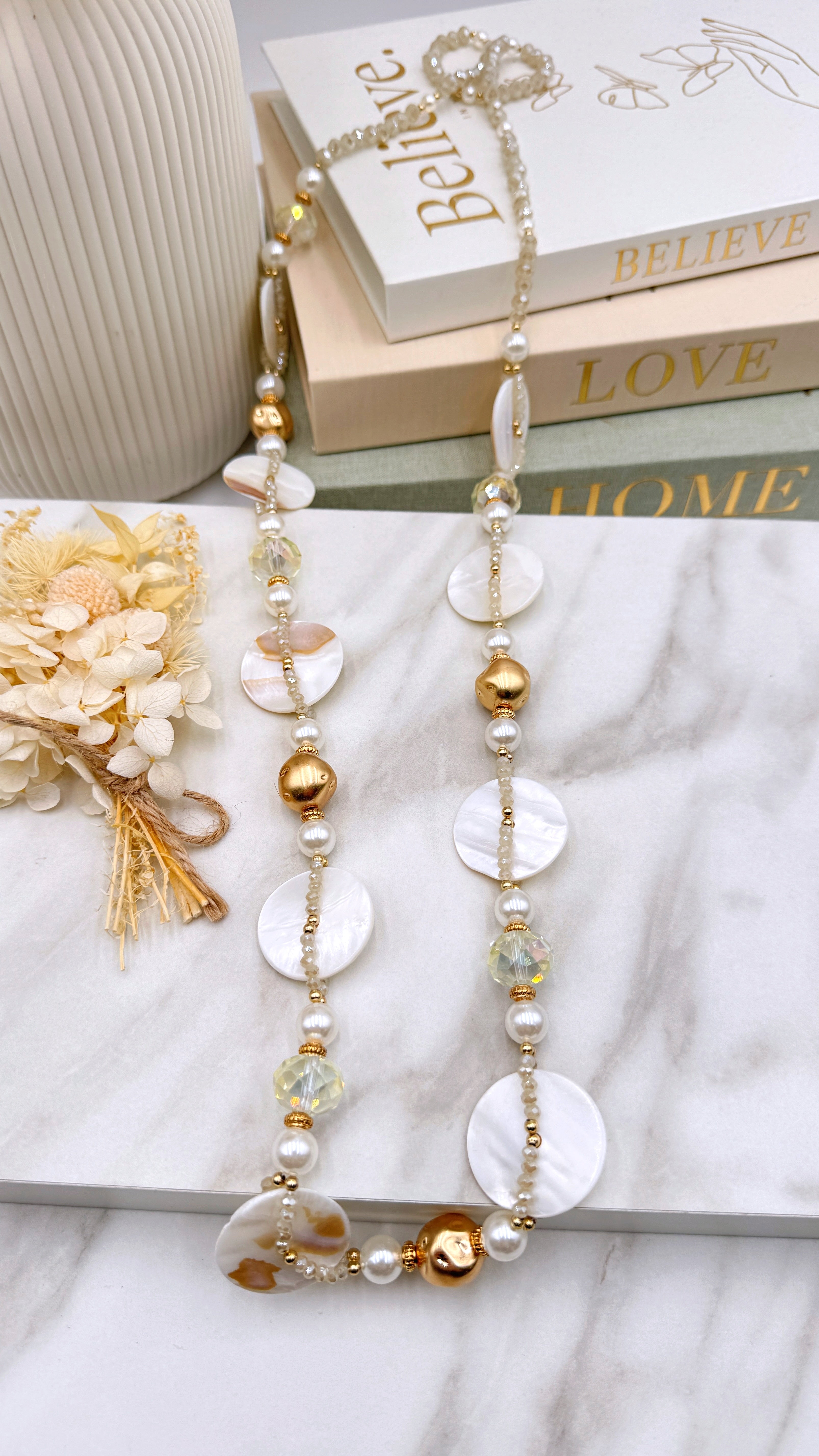 Lange Halskette Glam Harmony *Weiß*