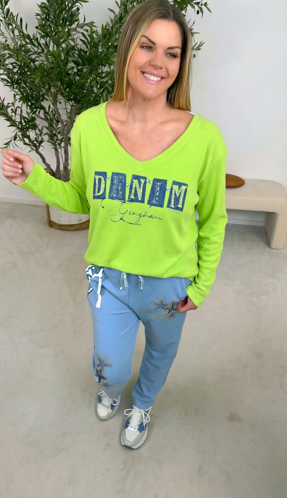 Langarmshirt Denim Glam *Grün*