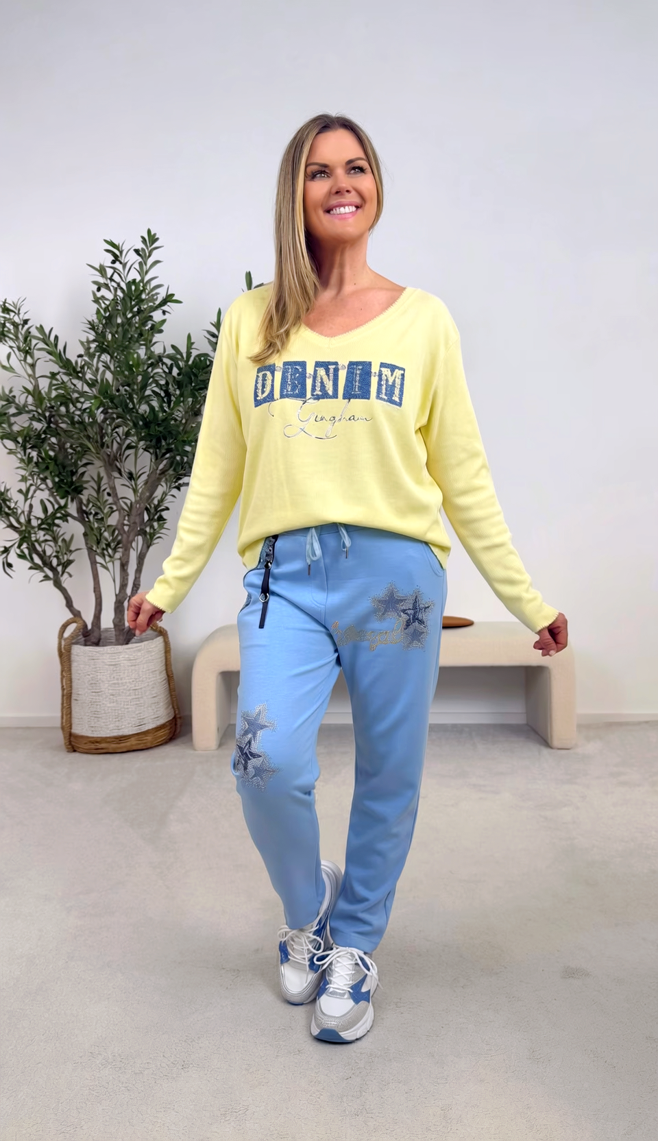 Langarmshirt Denim Glam *Gelb*