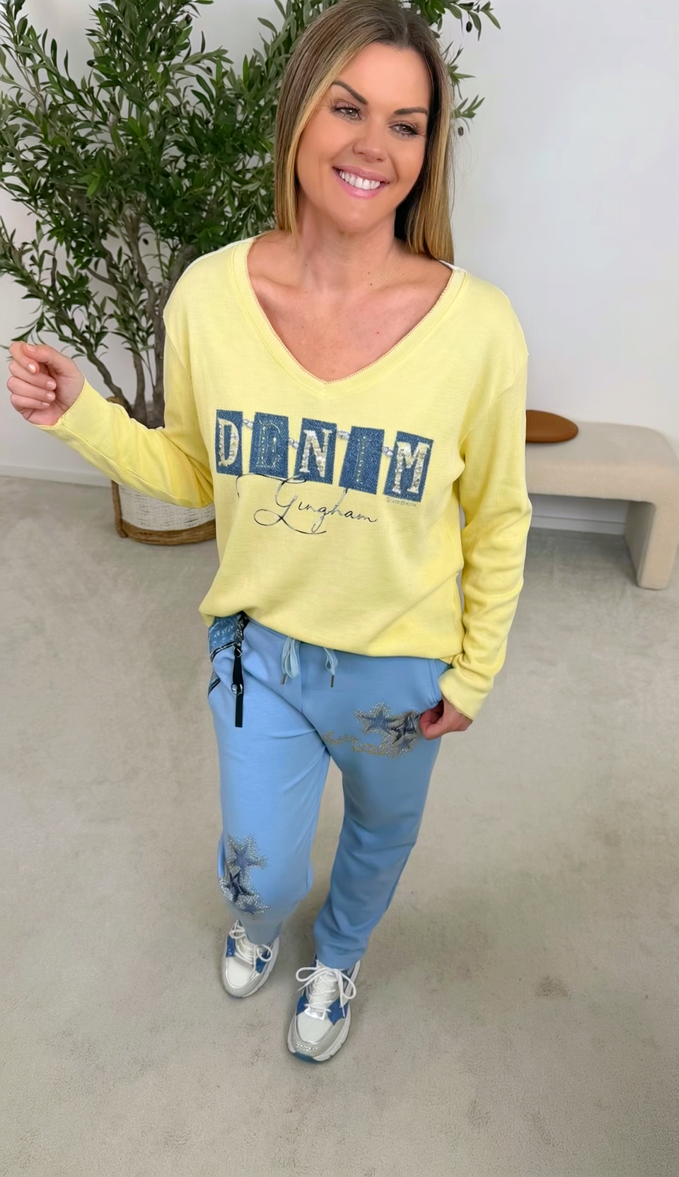Langarmshirt Denim Glam *Gelb*