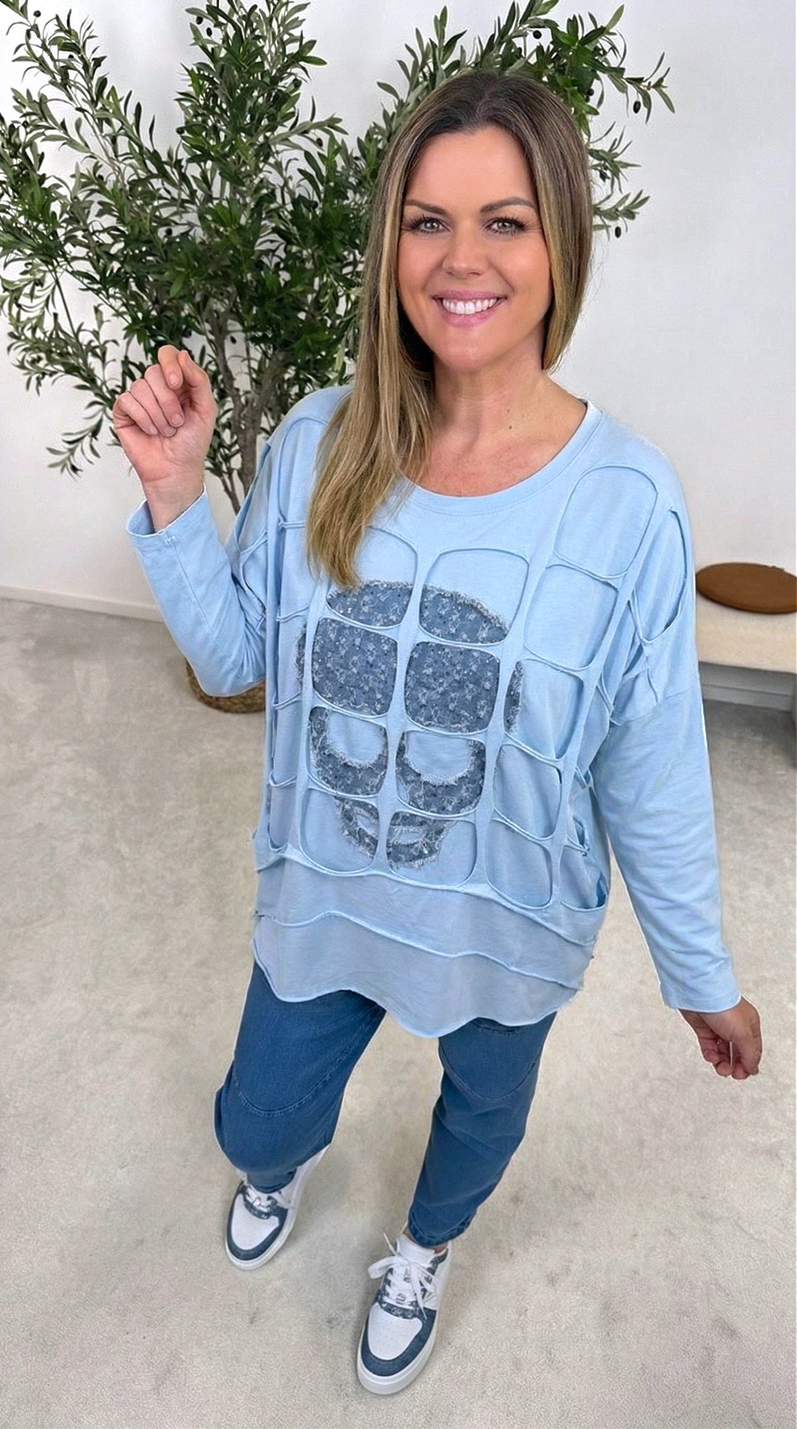 Langarmshirt Power Cut-Out *Blau* SKULL