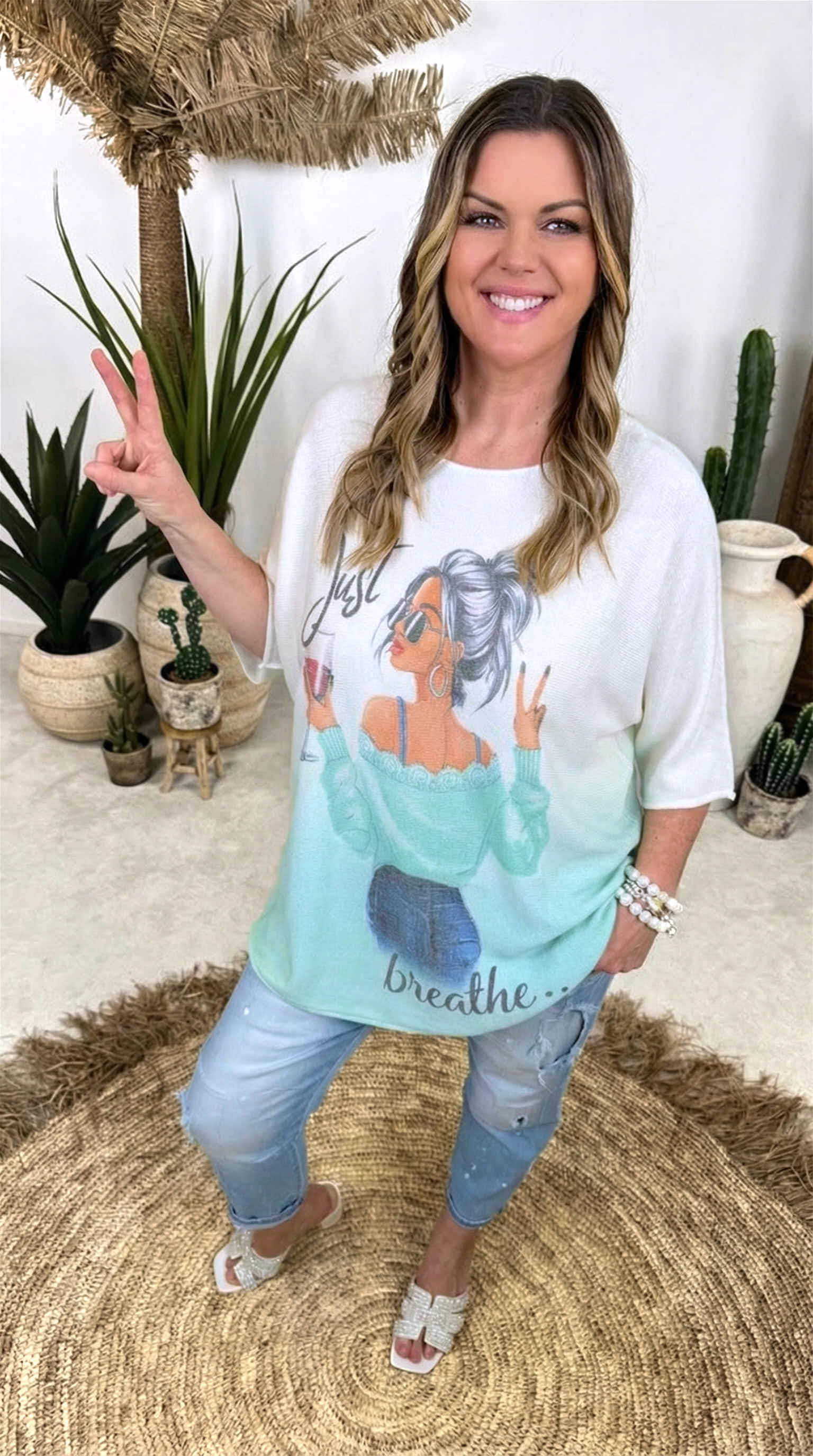 Strickshirt Just drink Wine *Mint*