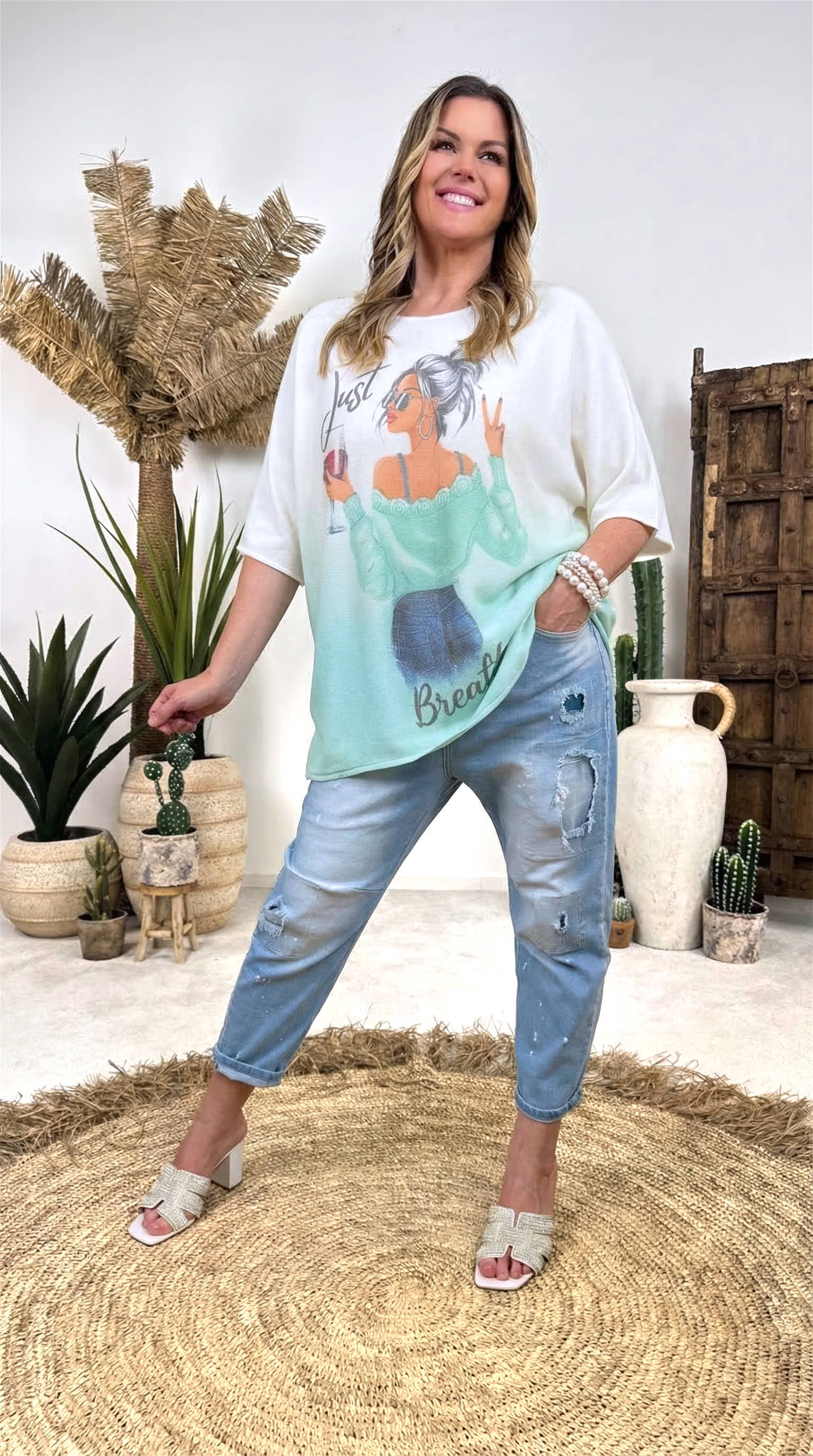 Strickshirt Just drink Wine *Mint*