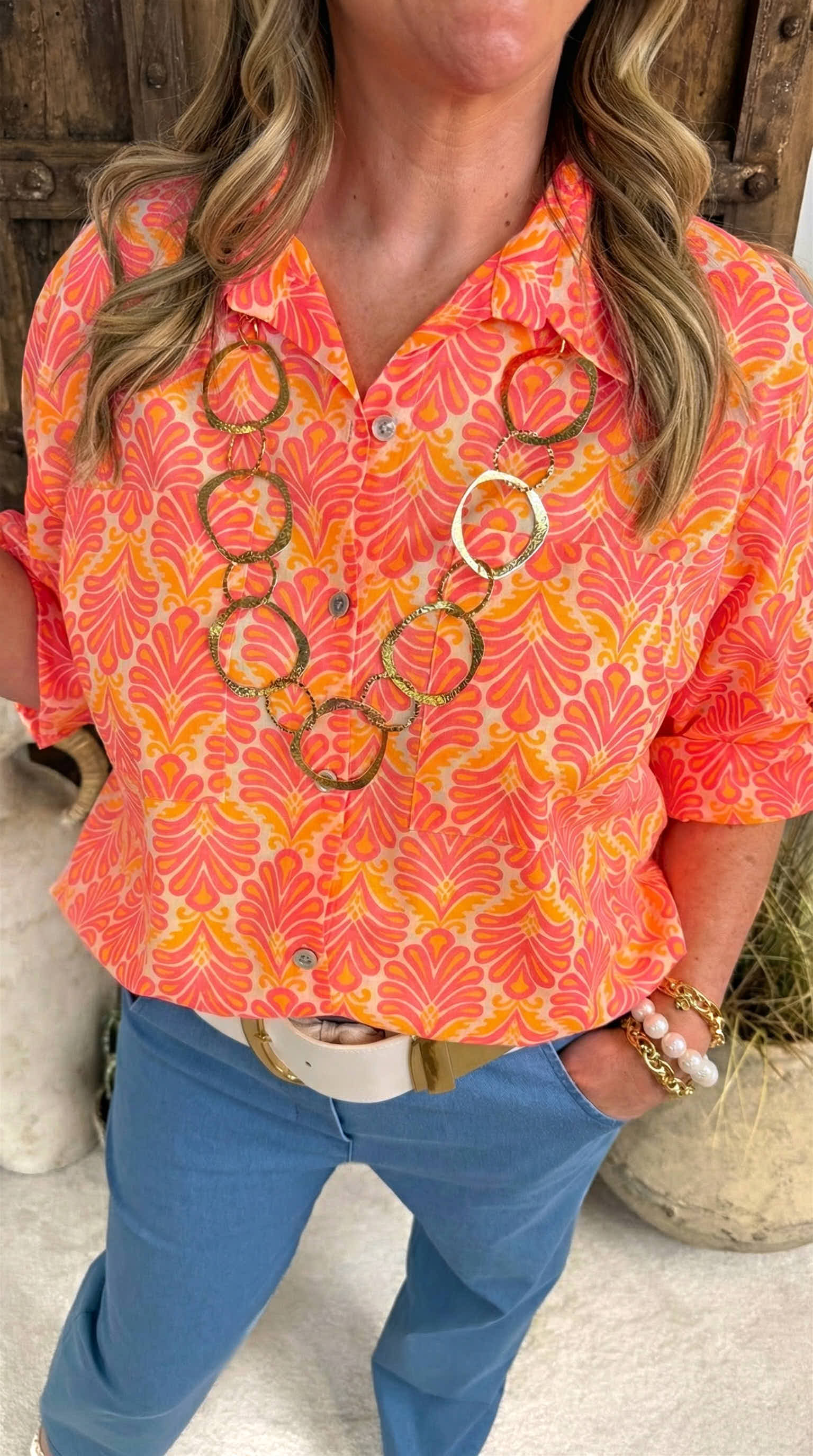 Bluse Paradise Print *Orange/Gelb*