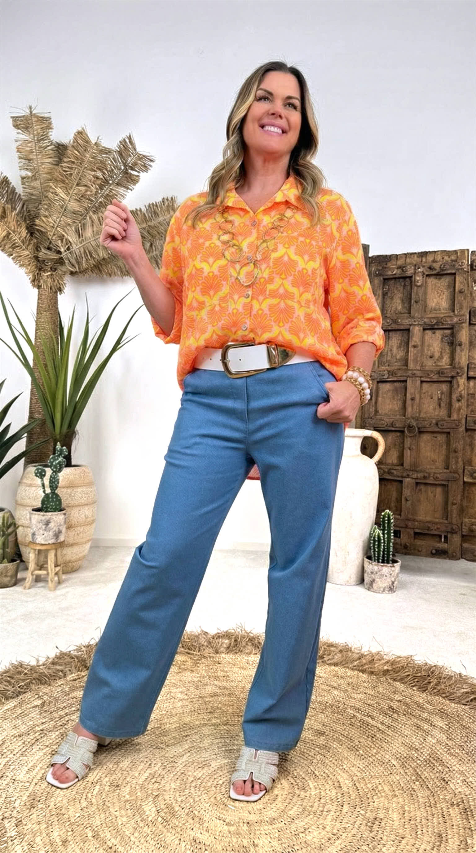 Bluse Paradise Print *Orange/Gelb*