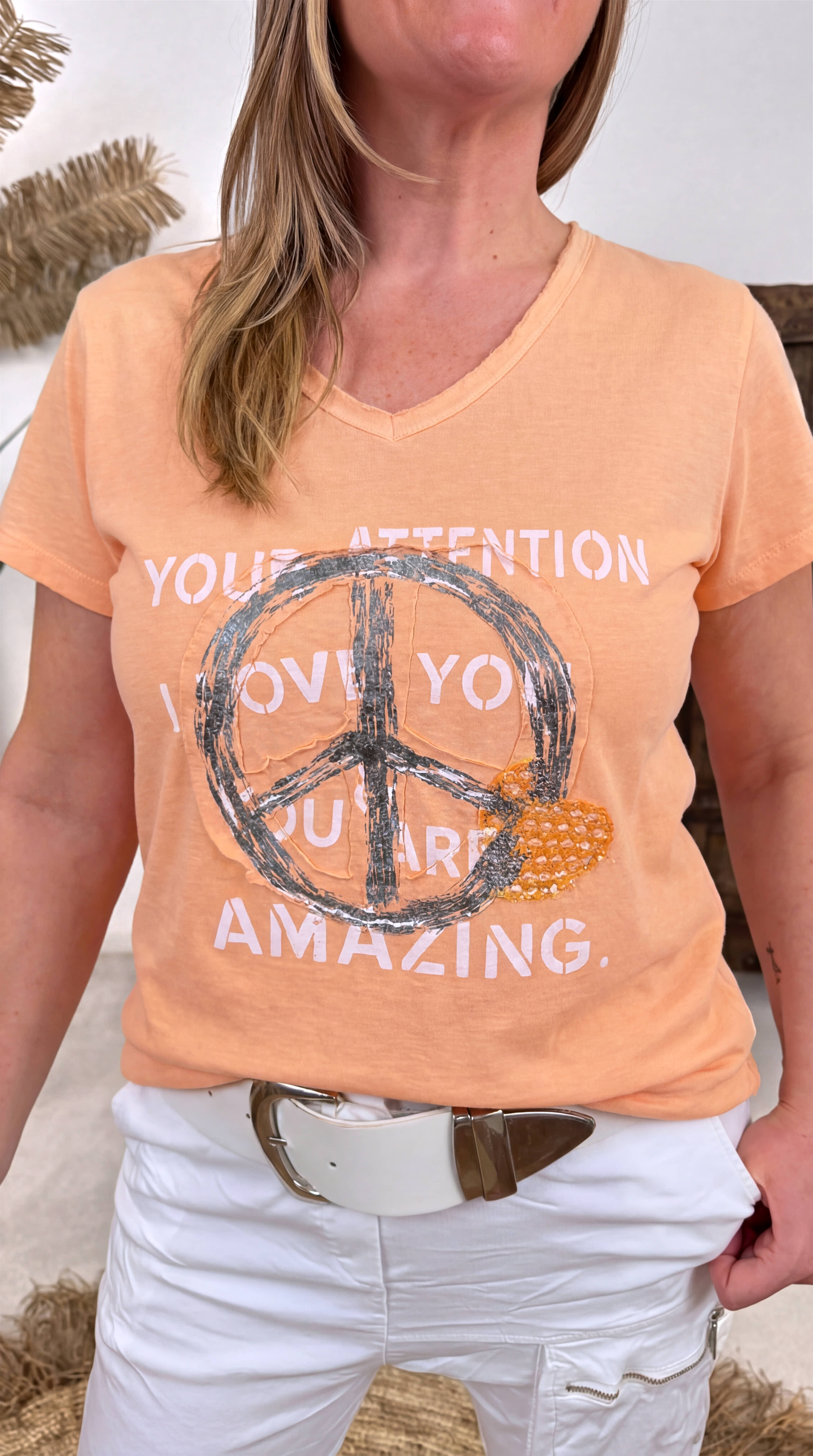 T-Shirt Peace & Power *Apricot*