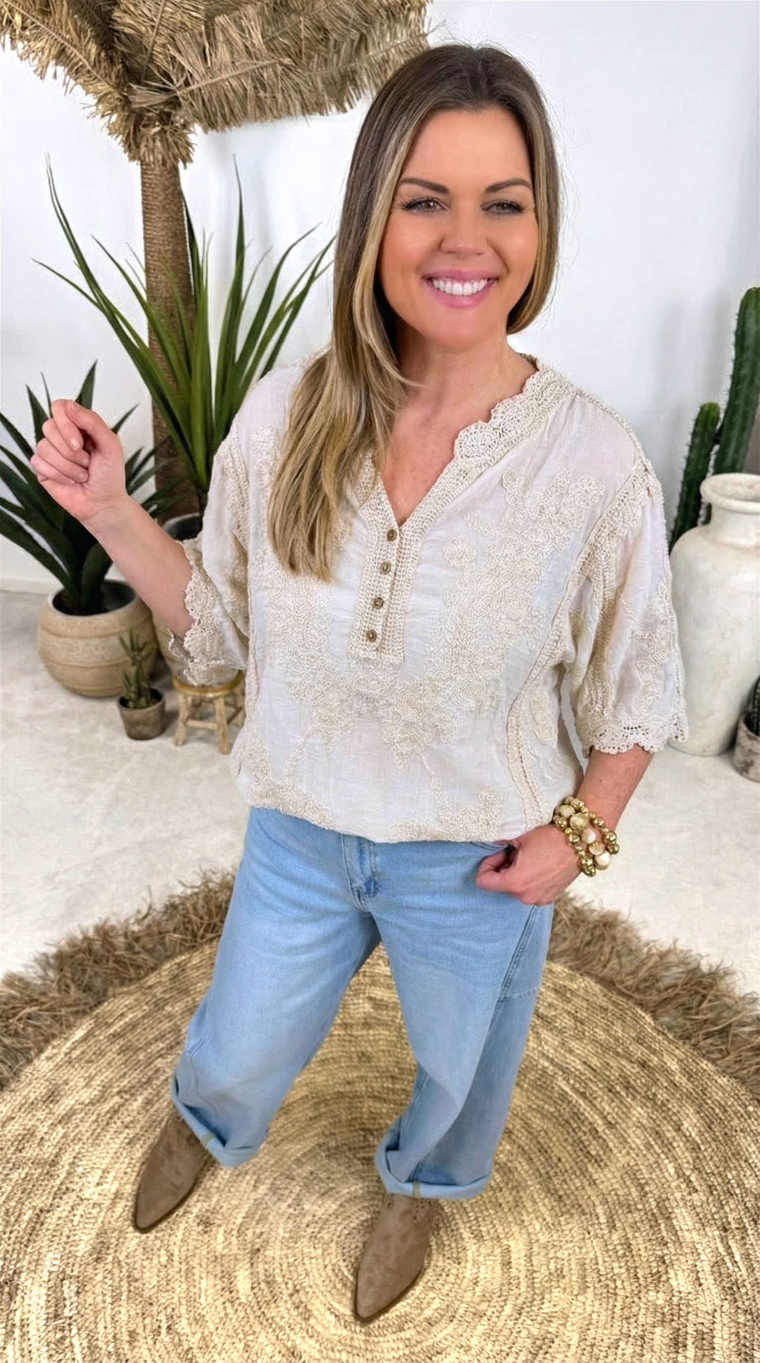 Tunika-Bluse Lace Breeze *Beige*