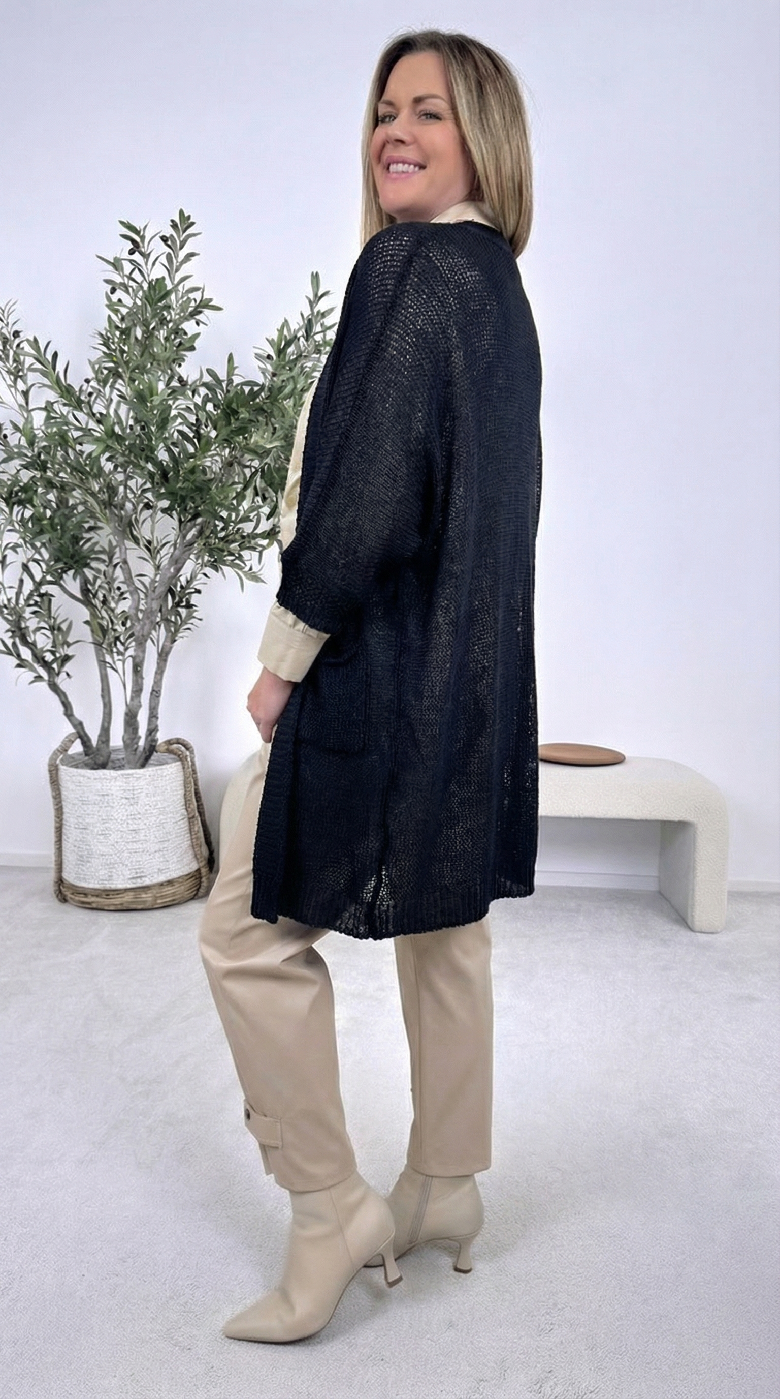 Netz-Strickjacke Turin *Schwarz*