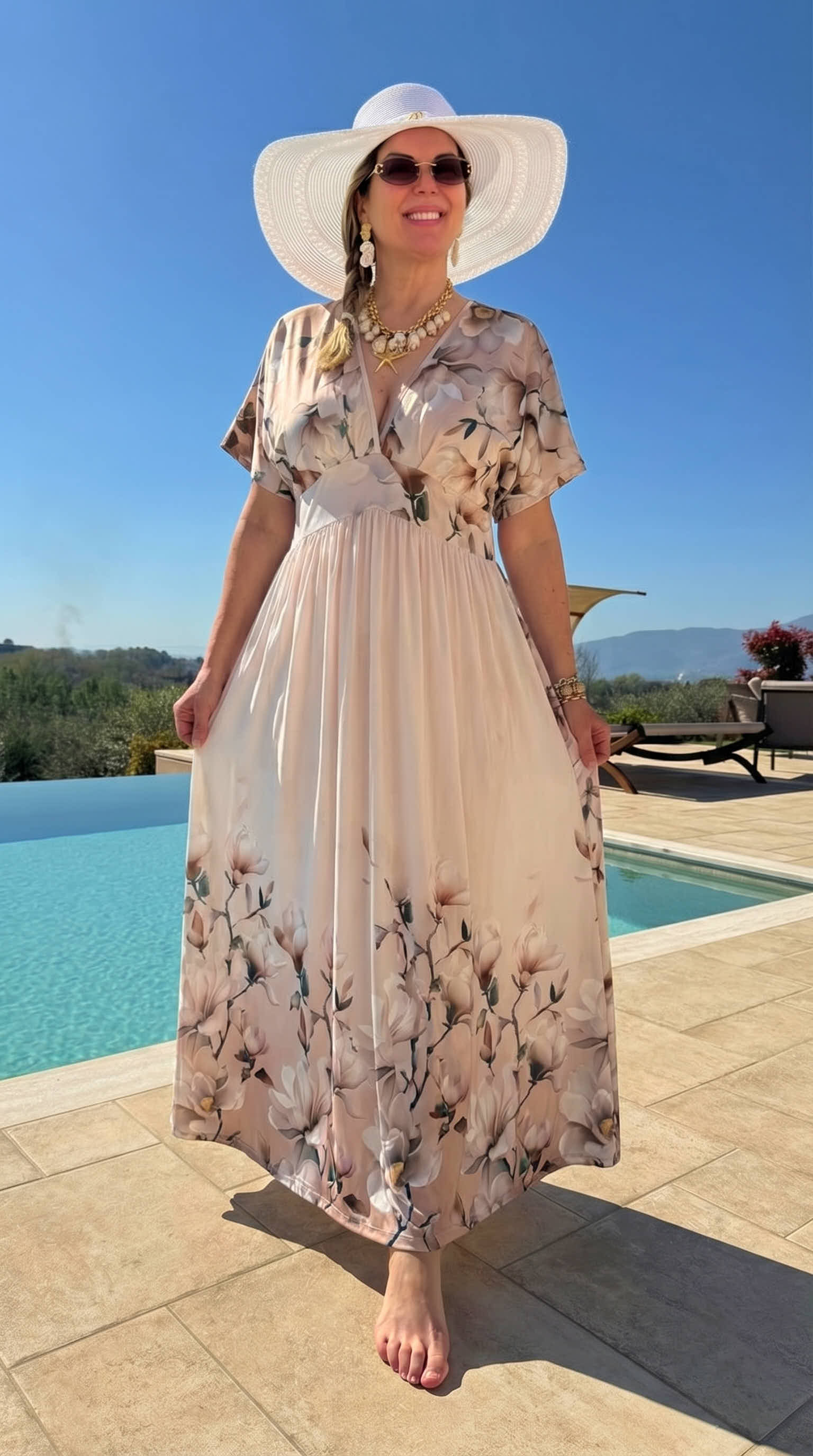 Langes Kleid Blush Blossom *Beige*