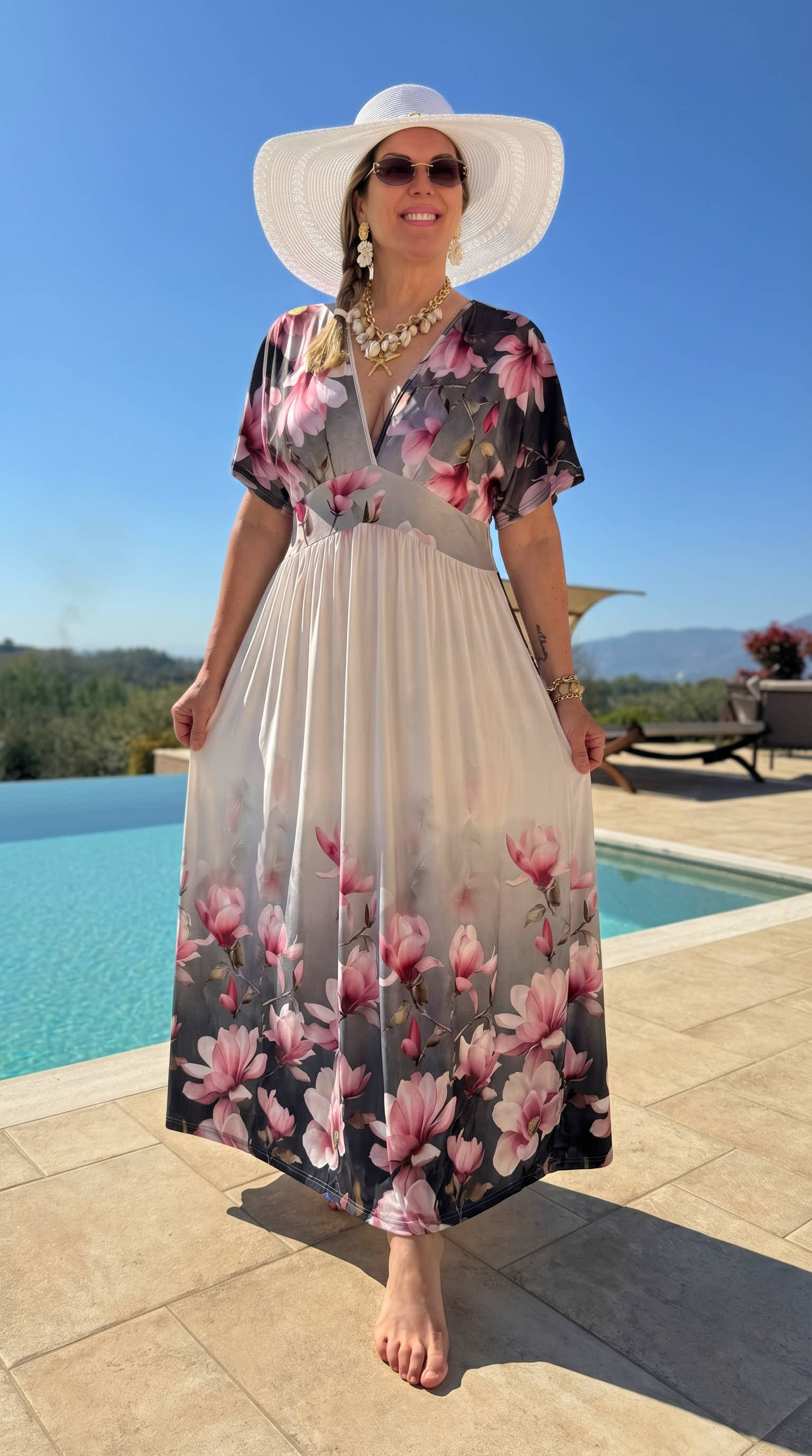 Langes Kleid Blush Blossom *Schwarz/Pink*