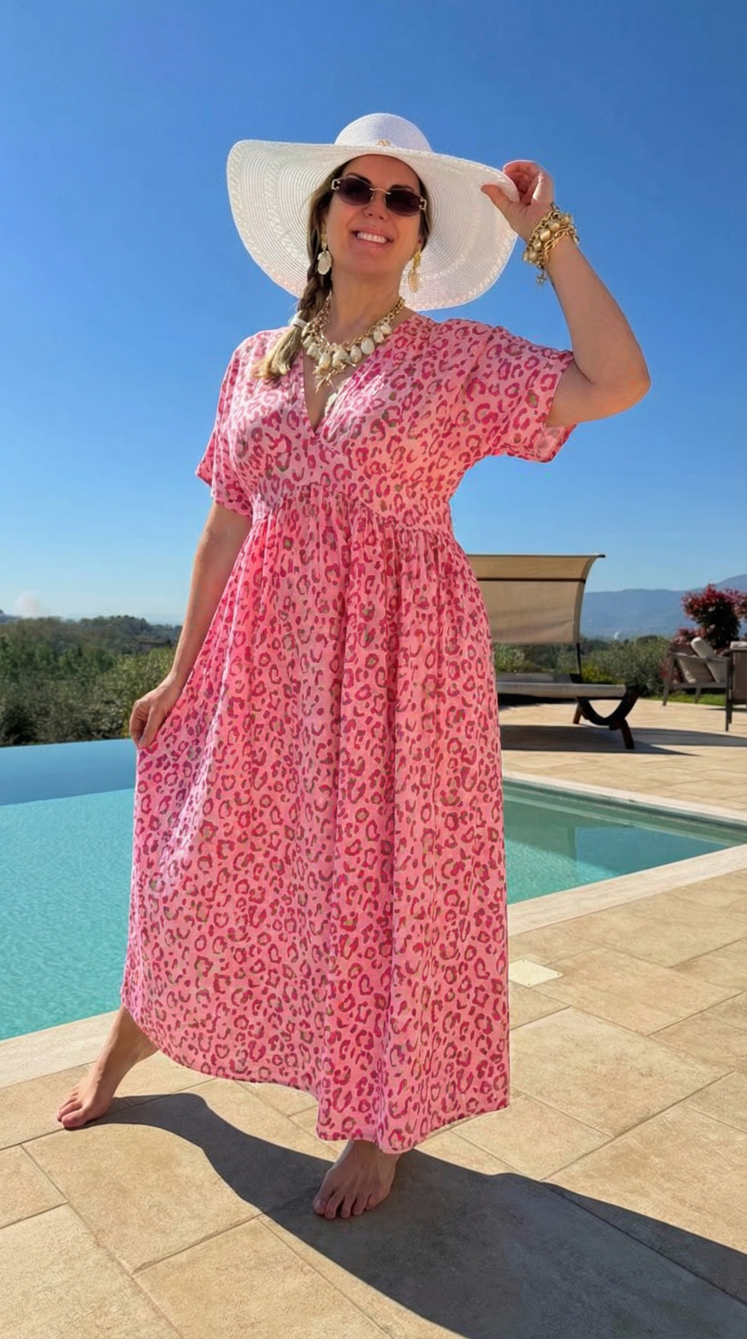 Langes Kleid Color Leo *Pink*