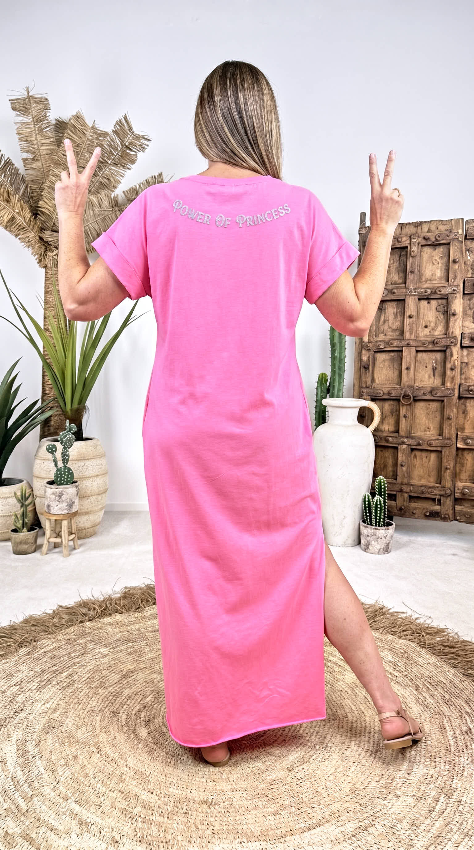 Langes Kleid Princess Crown *Neon Pink*