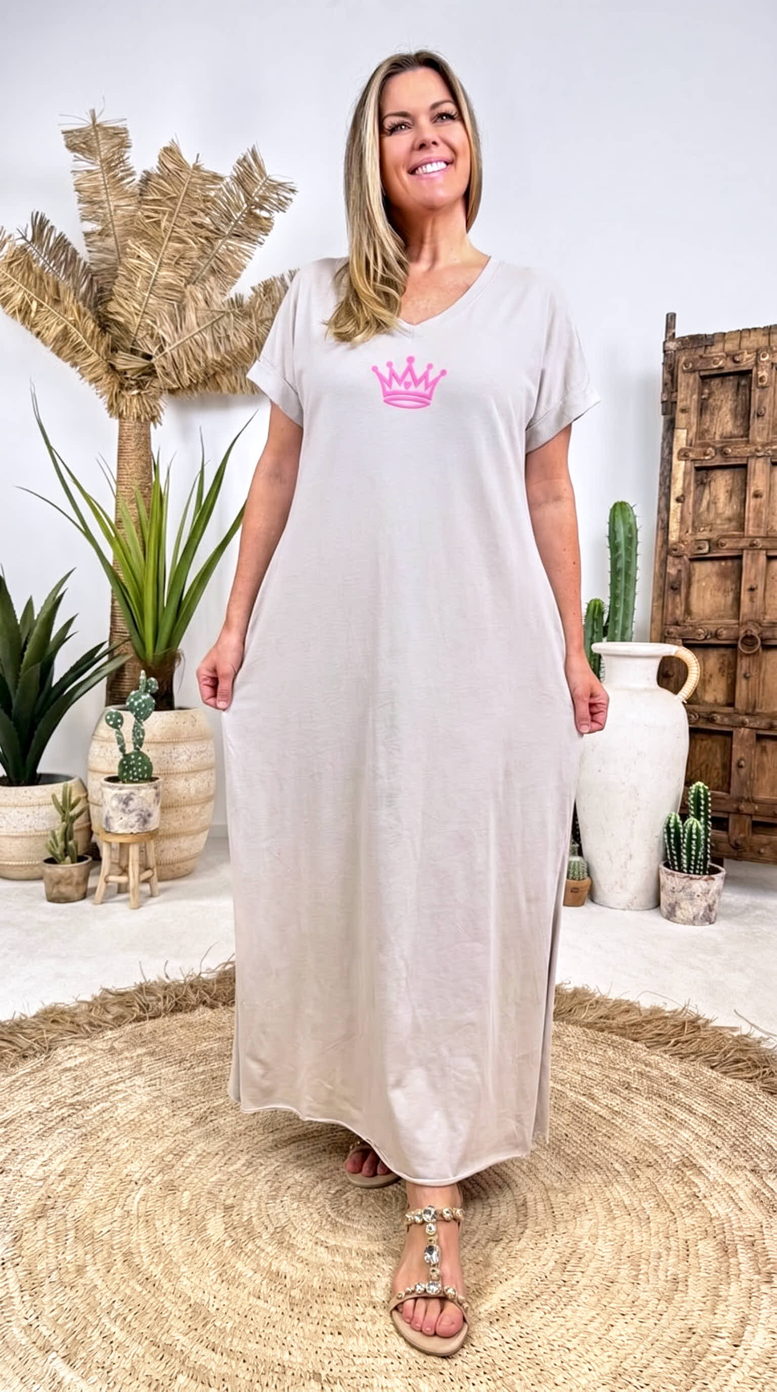 Langes Kleid Princess Crown *Beige*