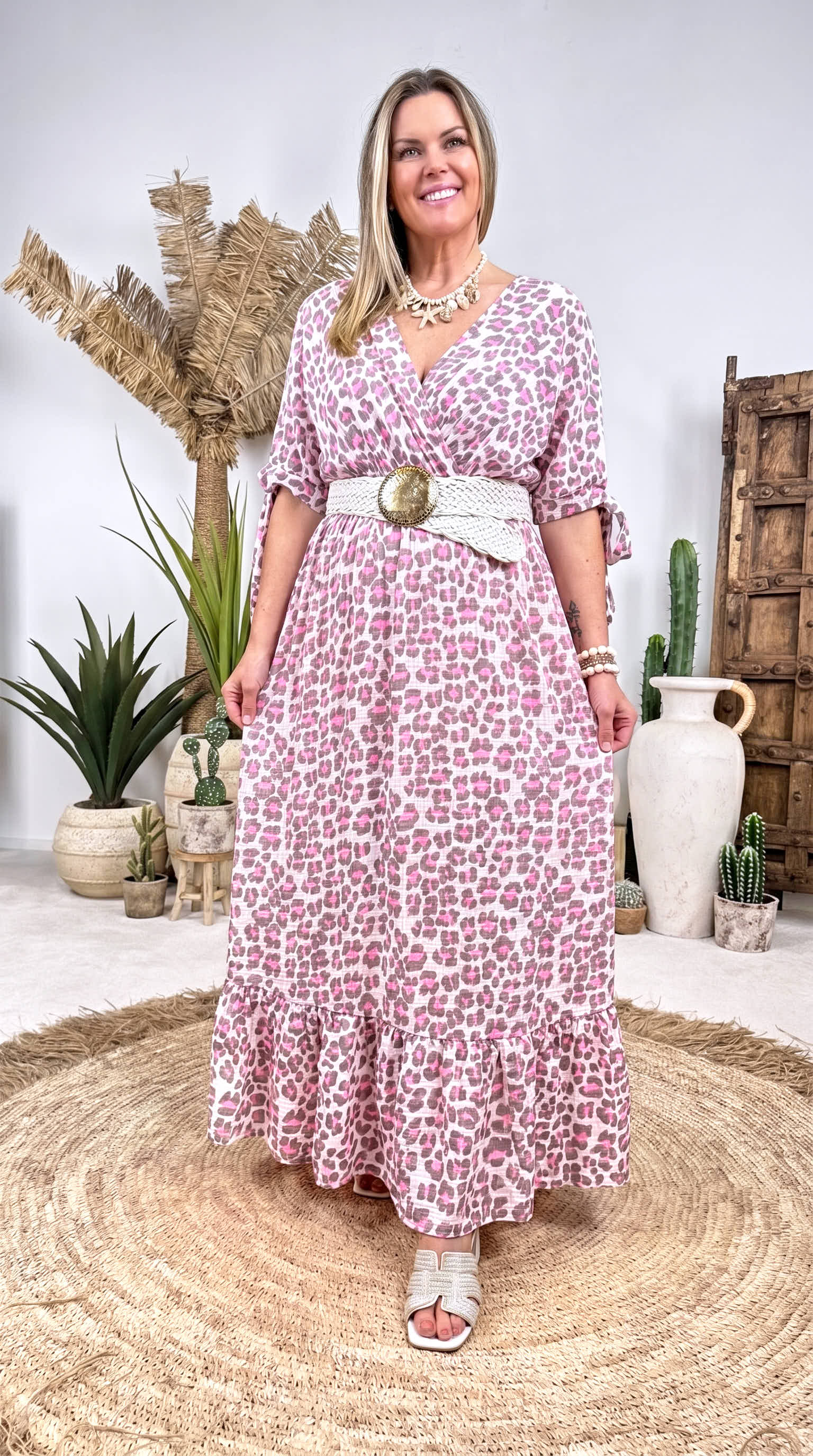 Langes Kleid Leo Desire *Taupe/Pink*