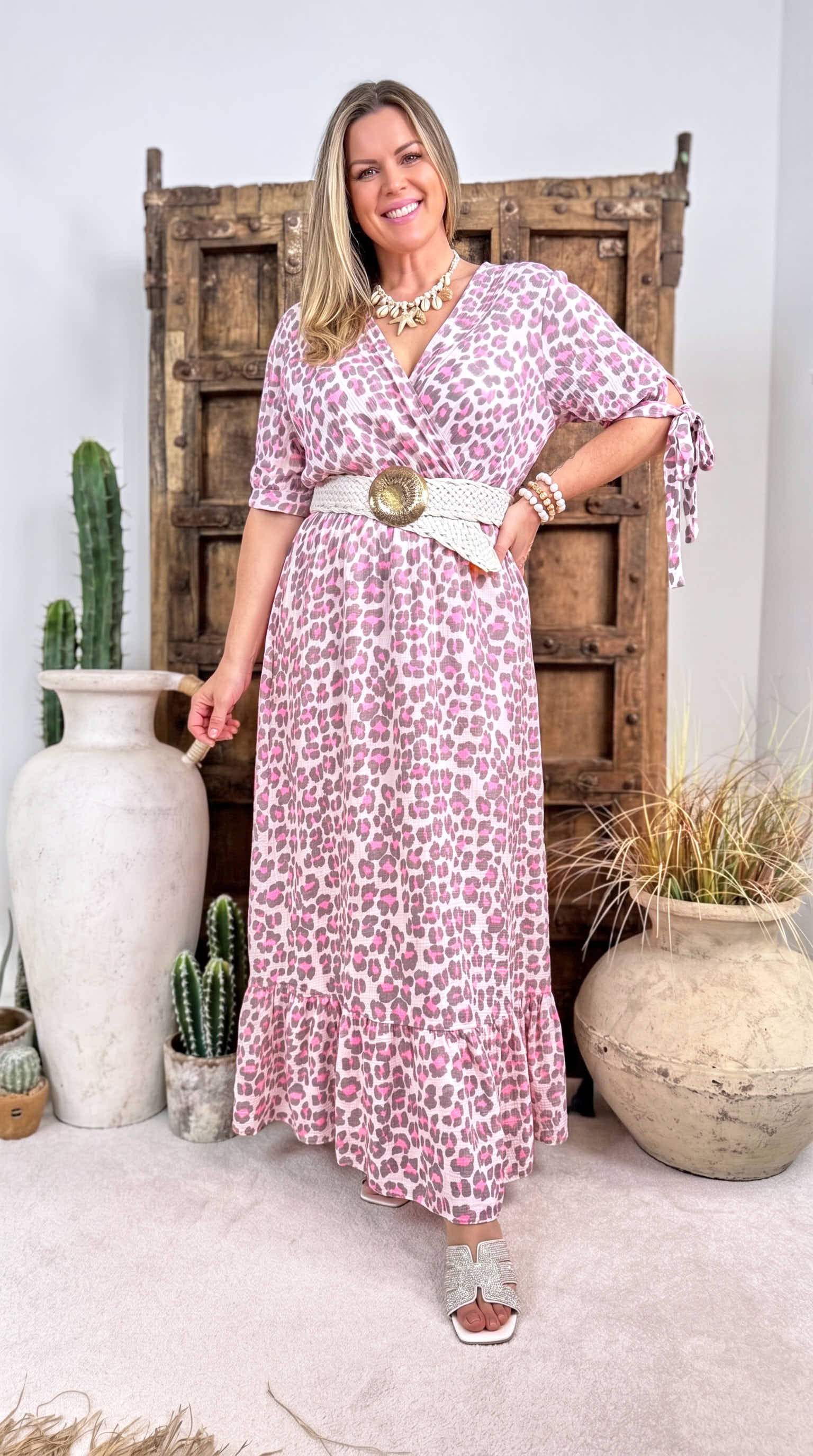 Langes Kleid Leo Desire *Taupe/Pink*