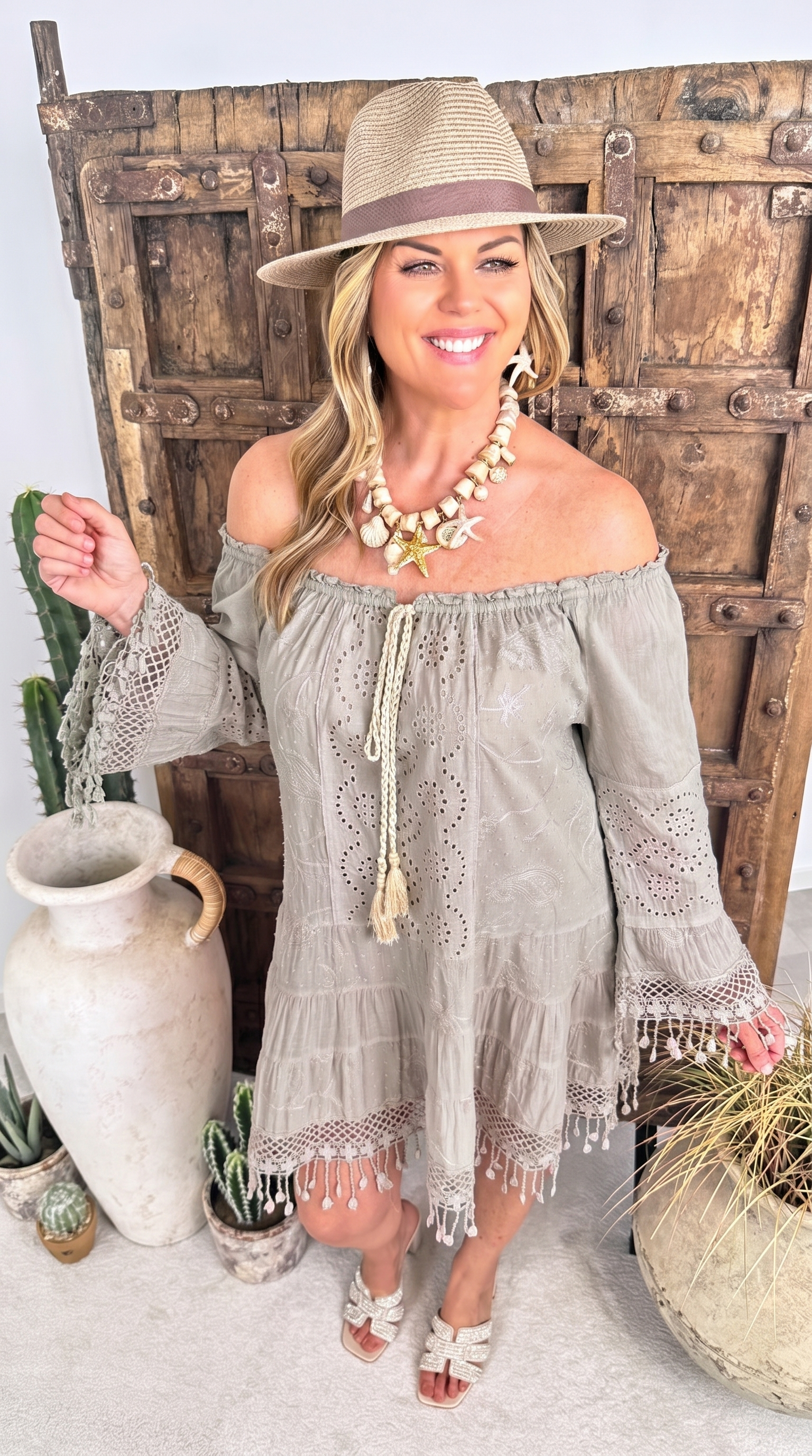 Tunkia-Kleid Soft Boho Fringe *Taupe*