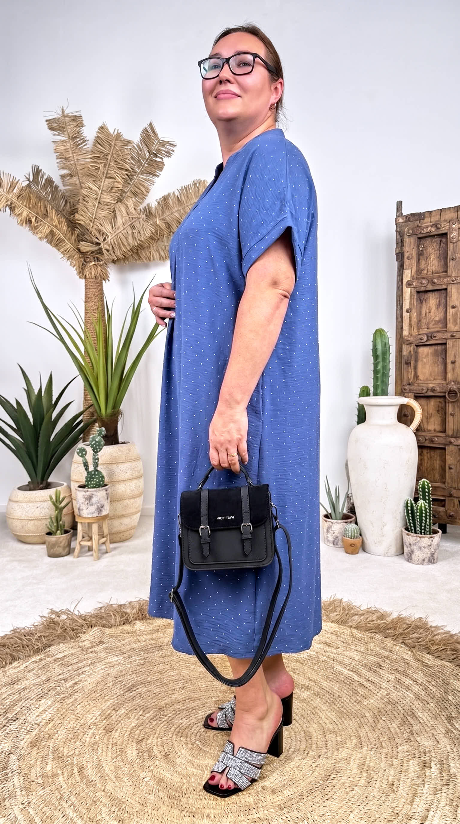 Langes Blusenkleid Diamond Touch *Jeansblau*