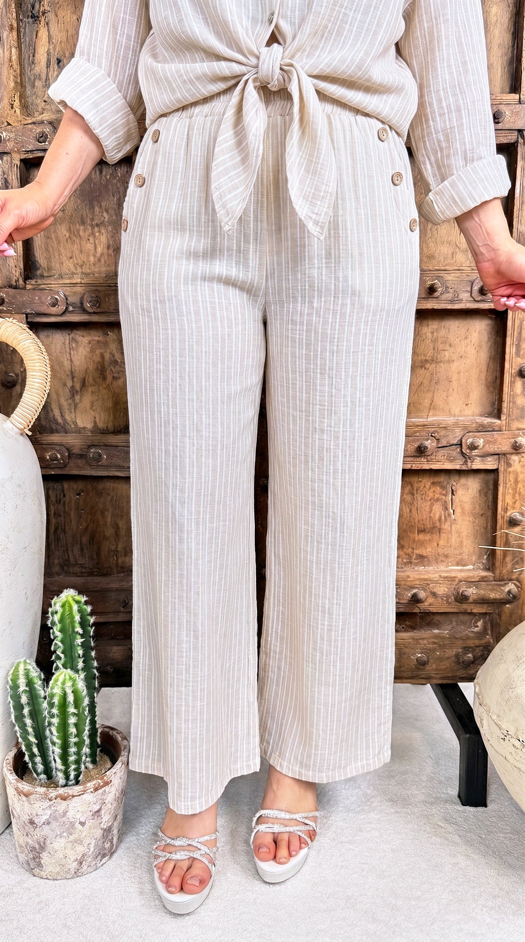 Weite Hose Boho Stripe *Beige*