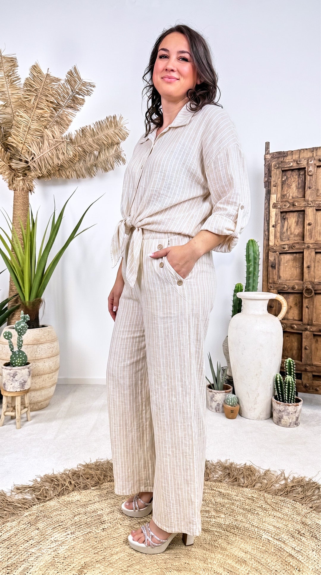 Weite Hose Boho Stripe *Beige*