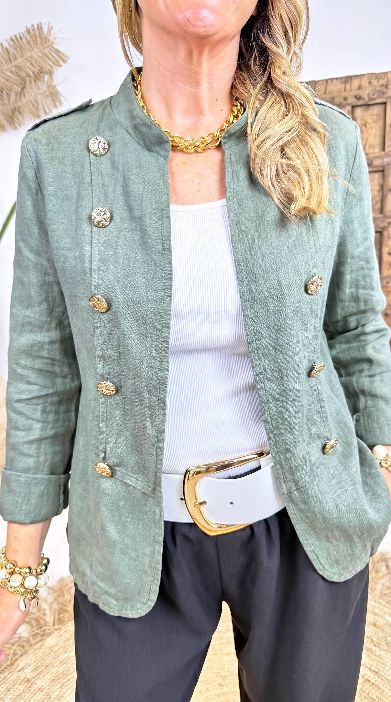 Leinen Jacke Soft Military *Khaki*