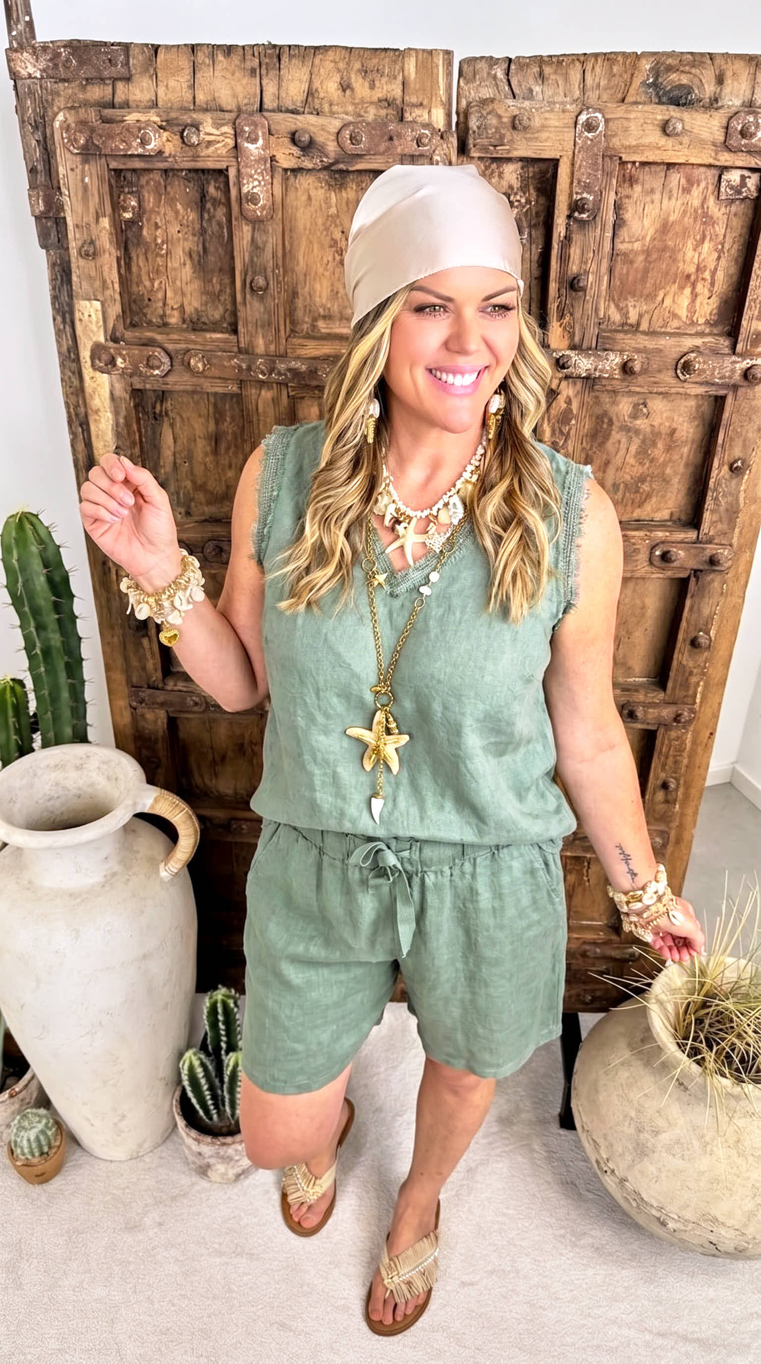 Leinen-Top Ibiza Feeling *Khaki*