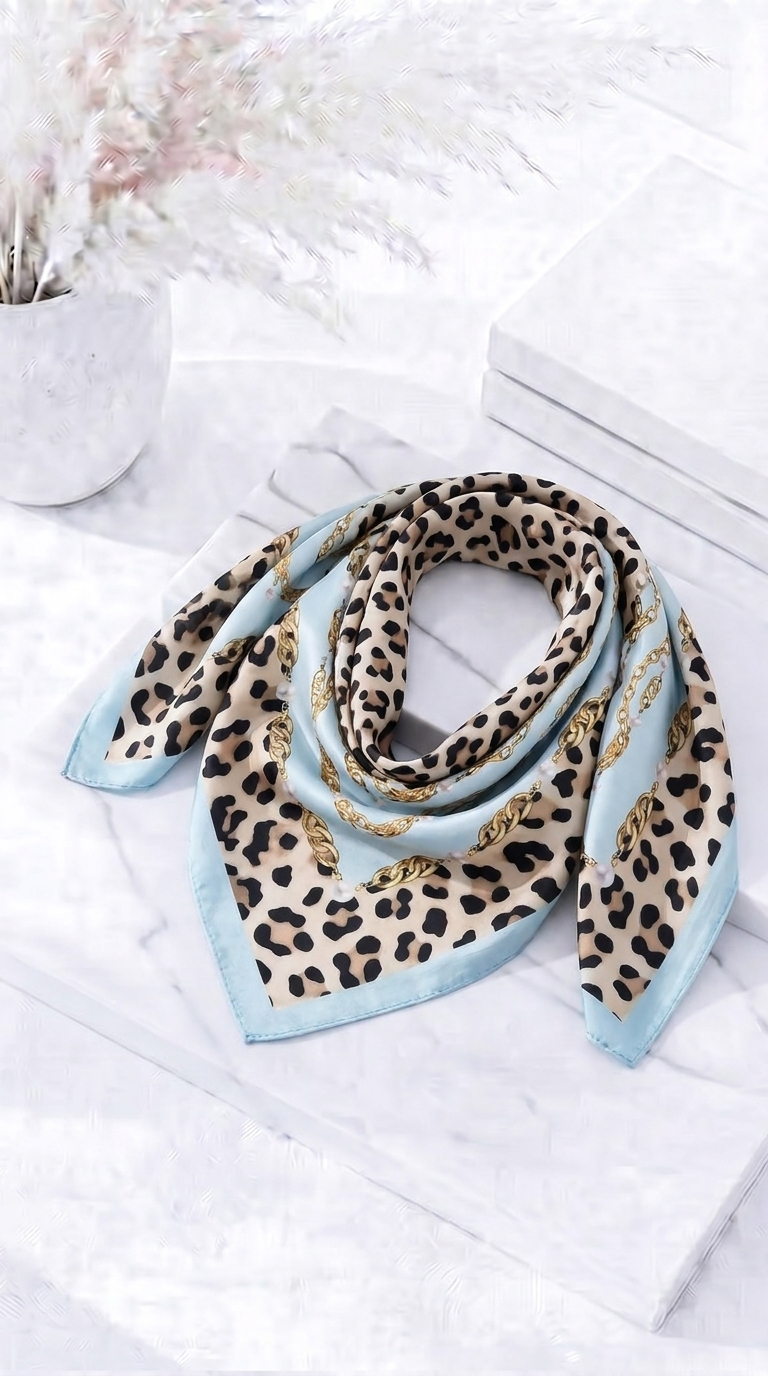 Halstuch Pearl Chain Leopard *Hellblau*