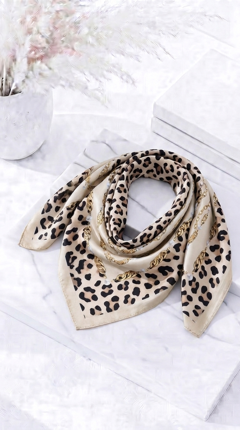 Halstuch Pearl Chain Leopard *Creme*