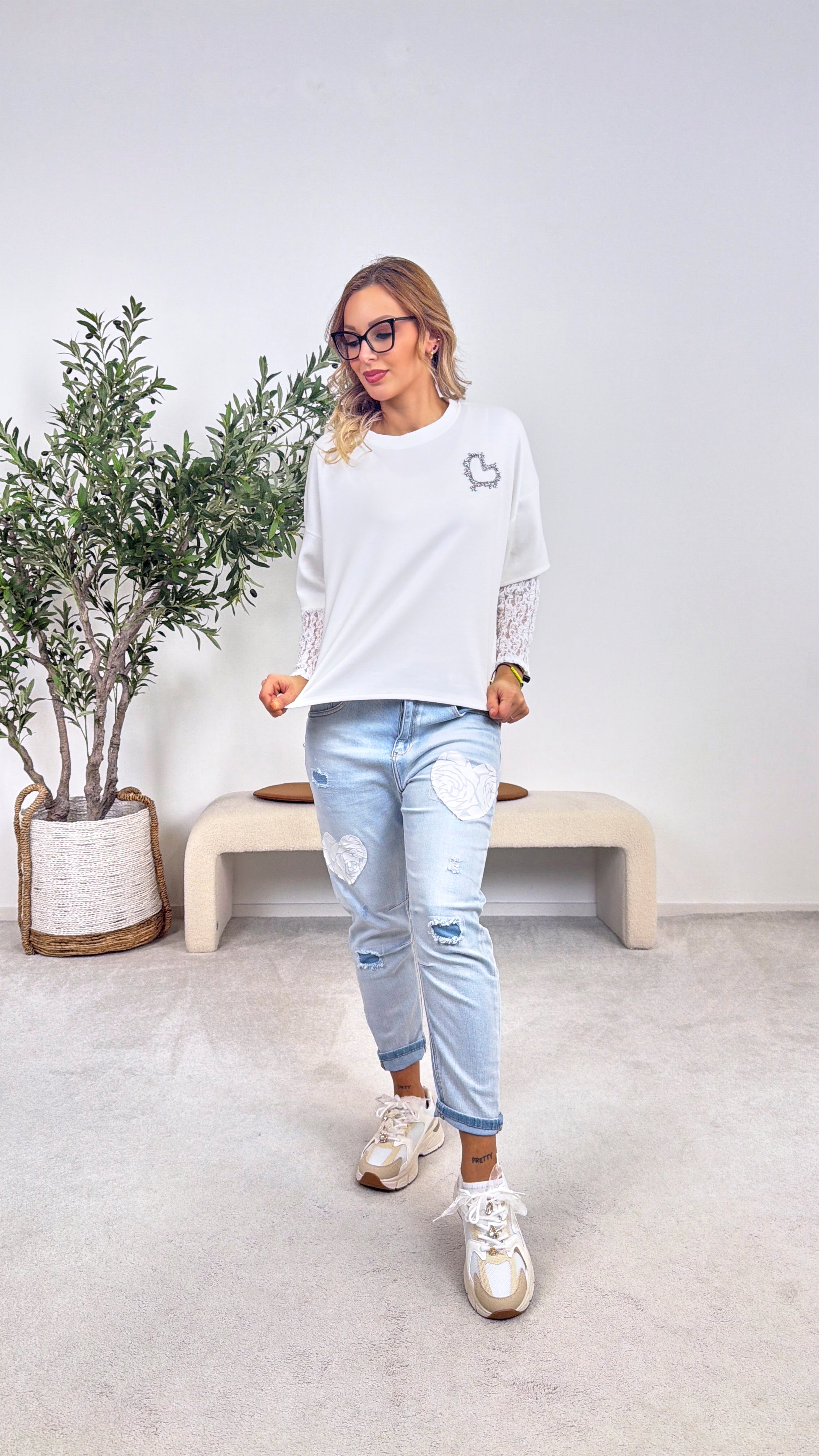 Sweatshirt Satin Heart *Weiß*