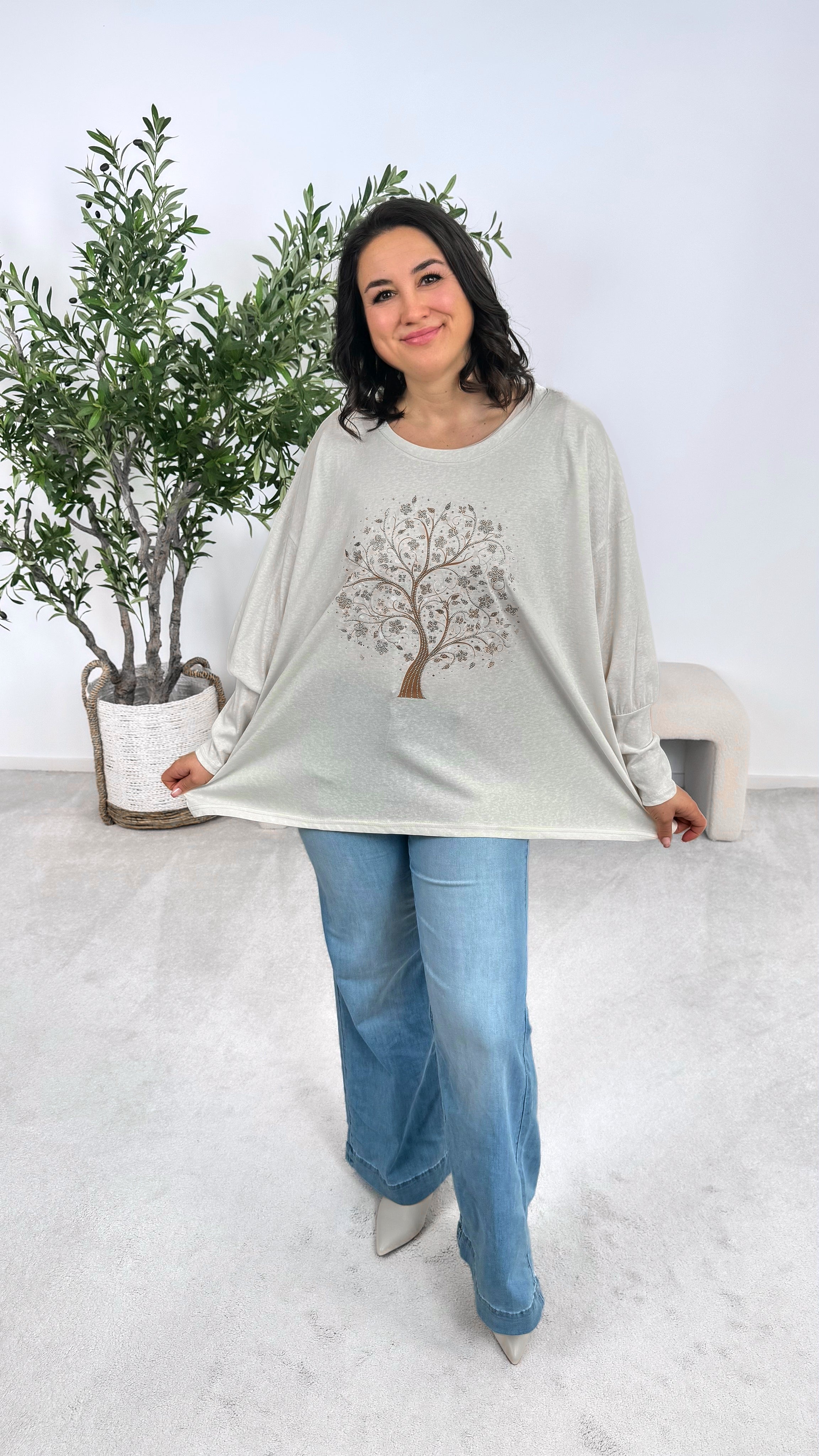 Dünnes Sweatshirt Flower Tree *Creme*