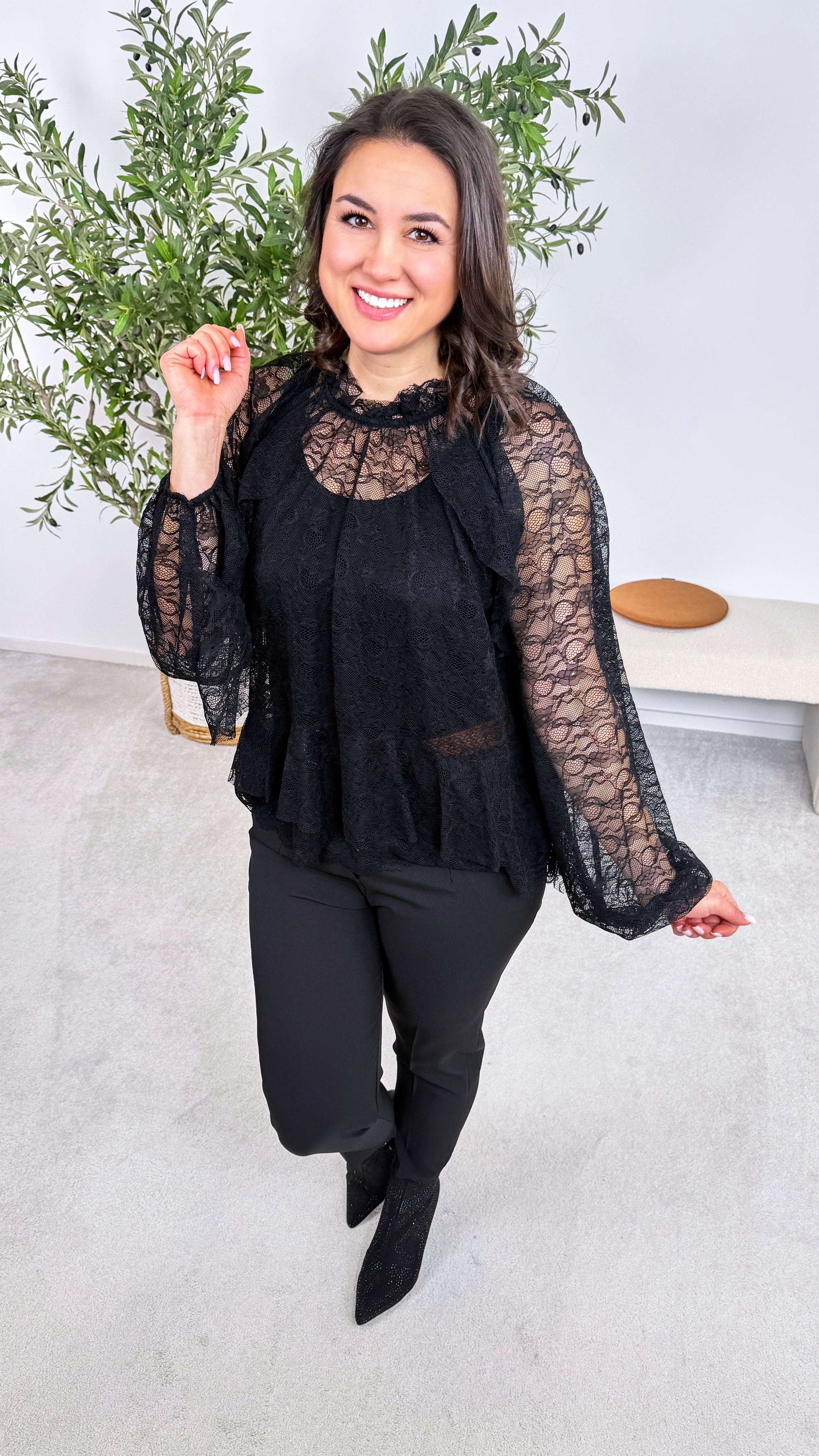 Spitzenbluse Boho Rose *Schwarz*