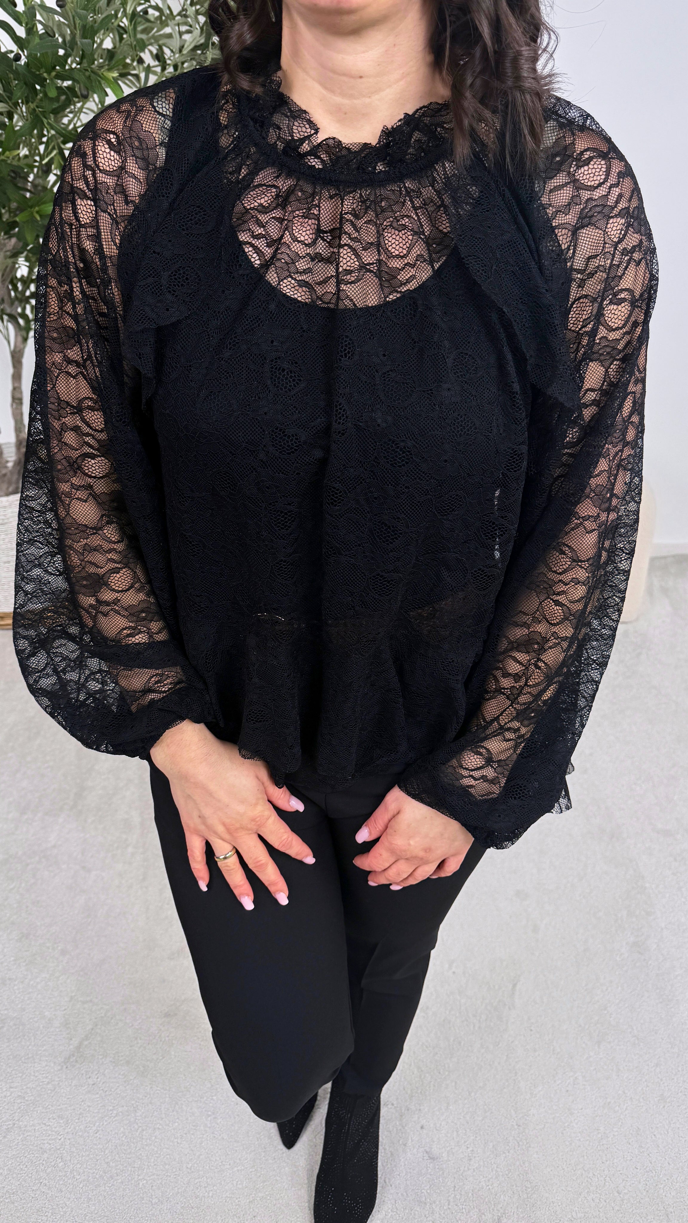 Spitzenbluse Boho Rose *Schwarz*