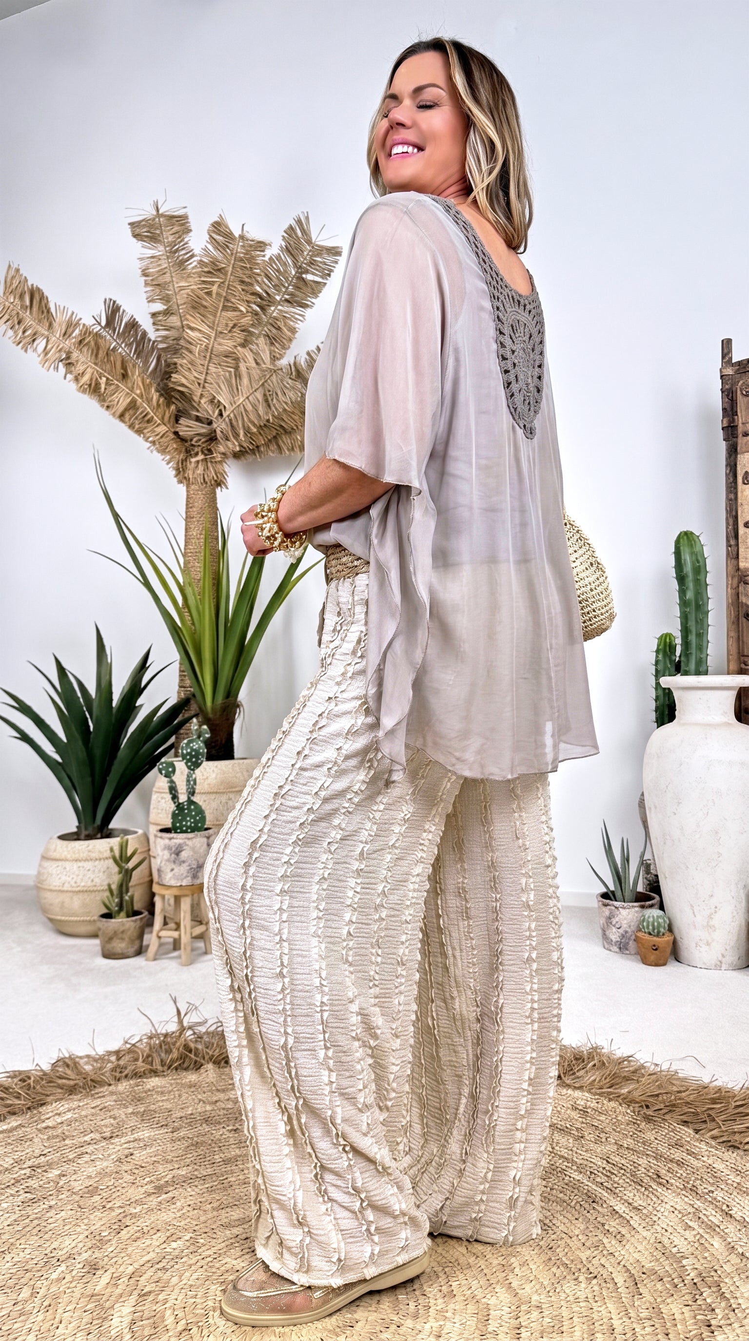Weite Hose Chic Texture *Creme*