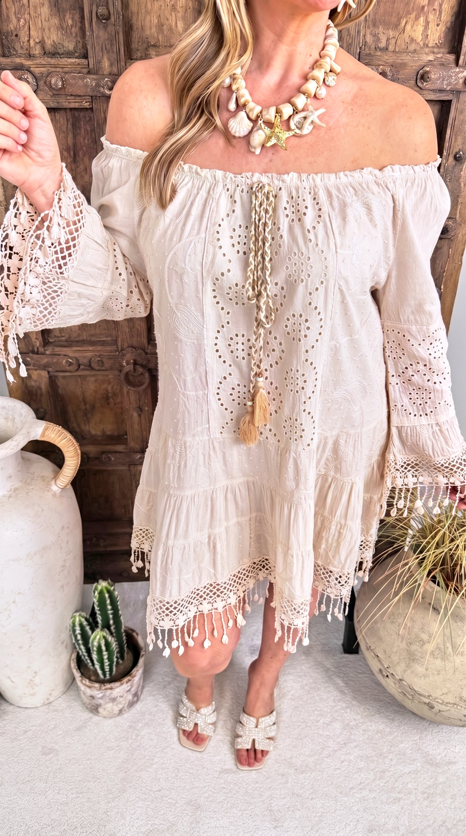 Tunkia-Kleid Soft Boho Fringe *Beige*