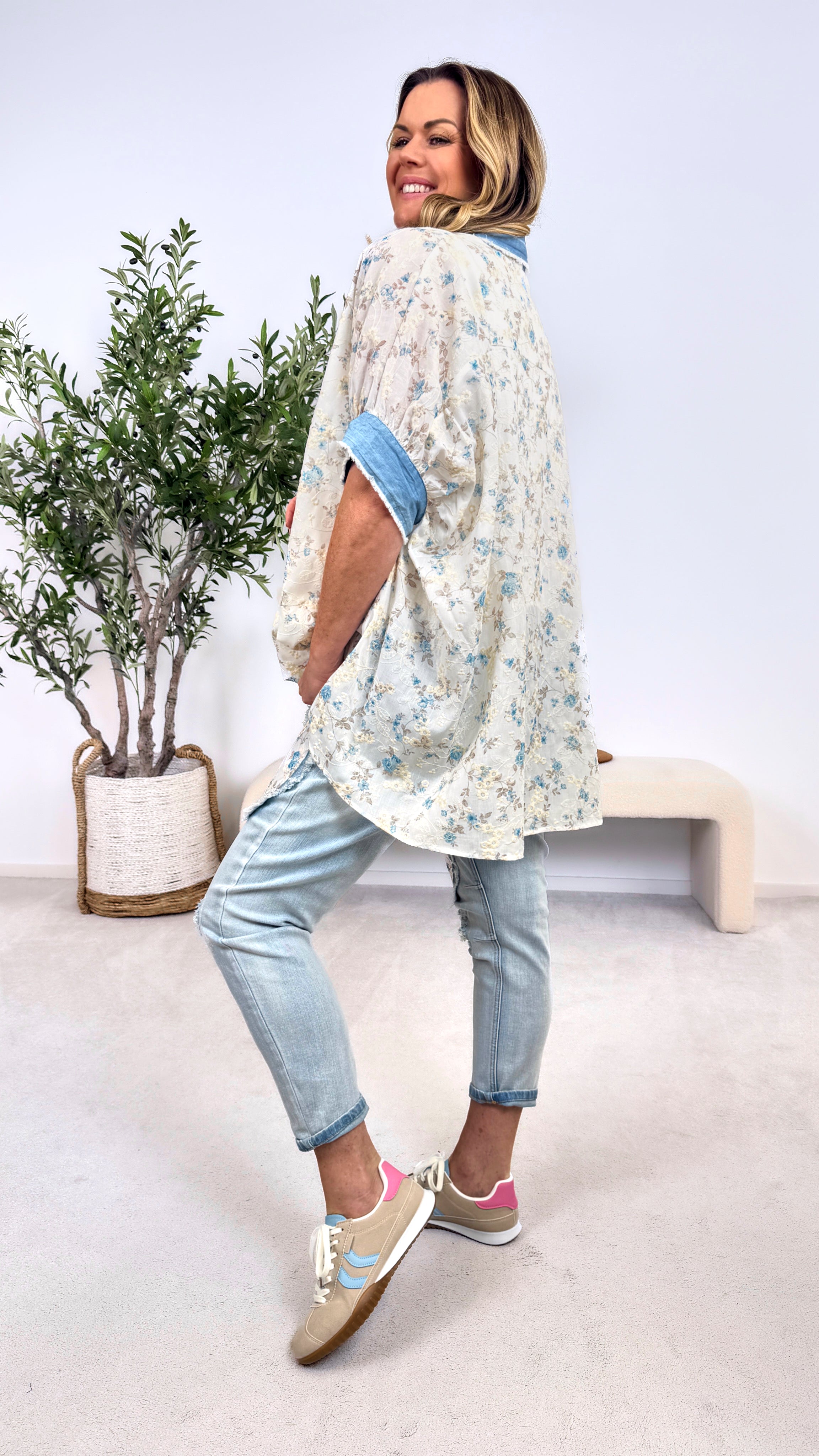 Bluse Flower Denim Kiss