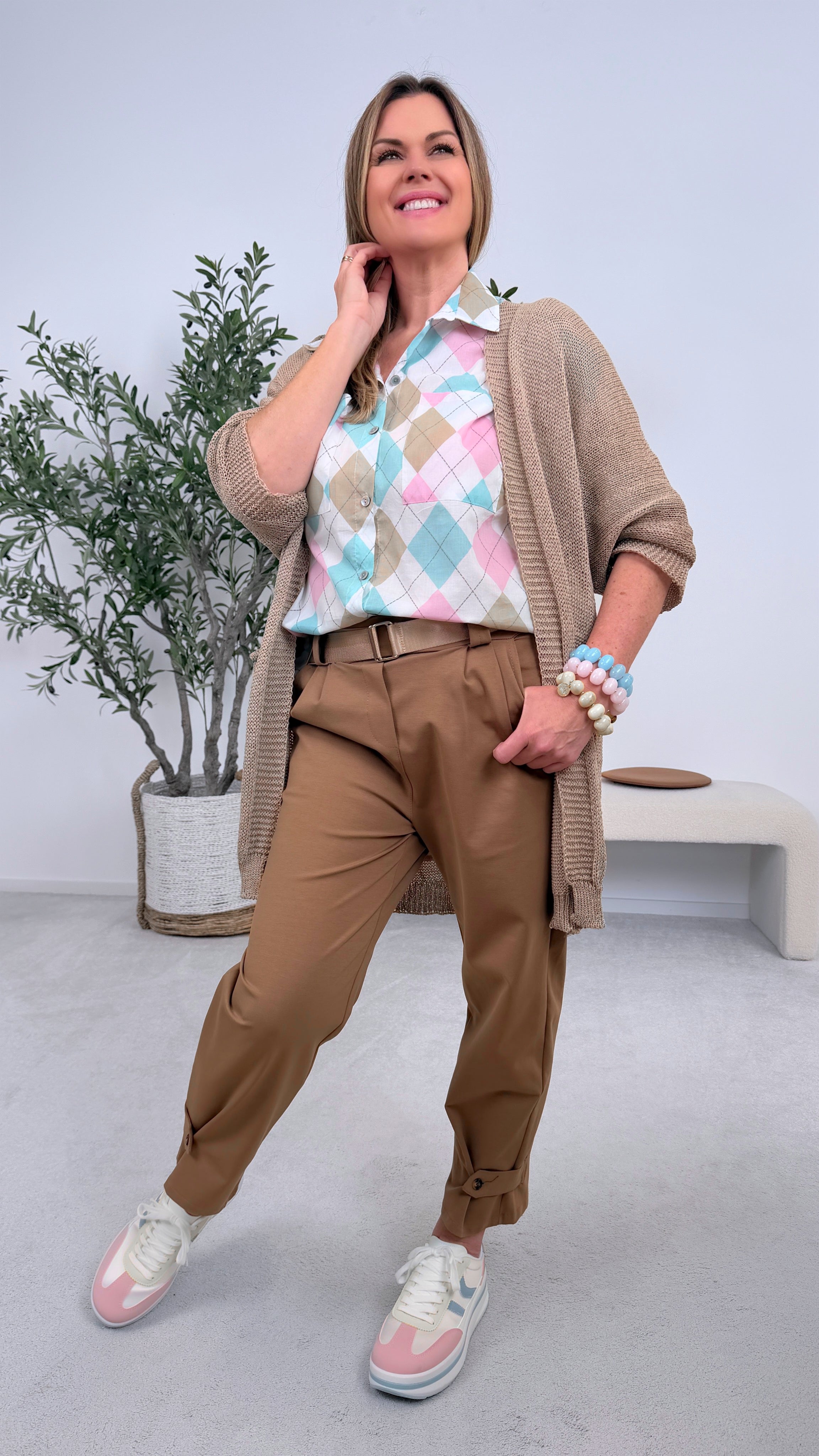 Netz-Strickjacke Turin *Camel-Hell*