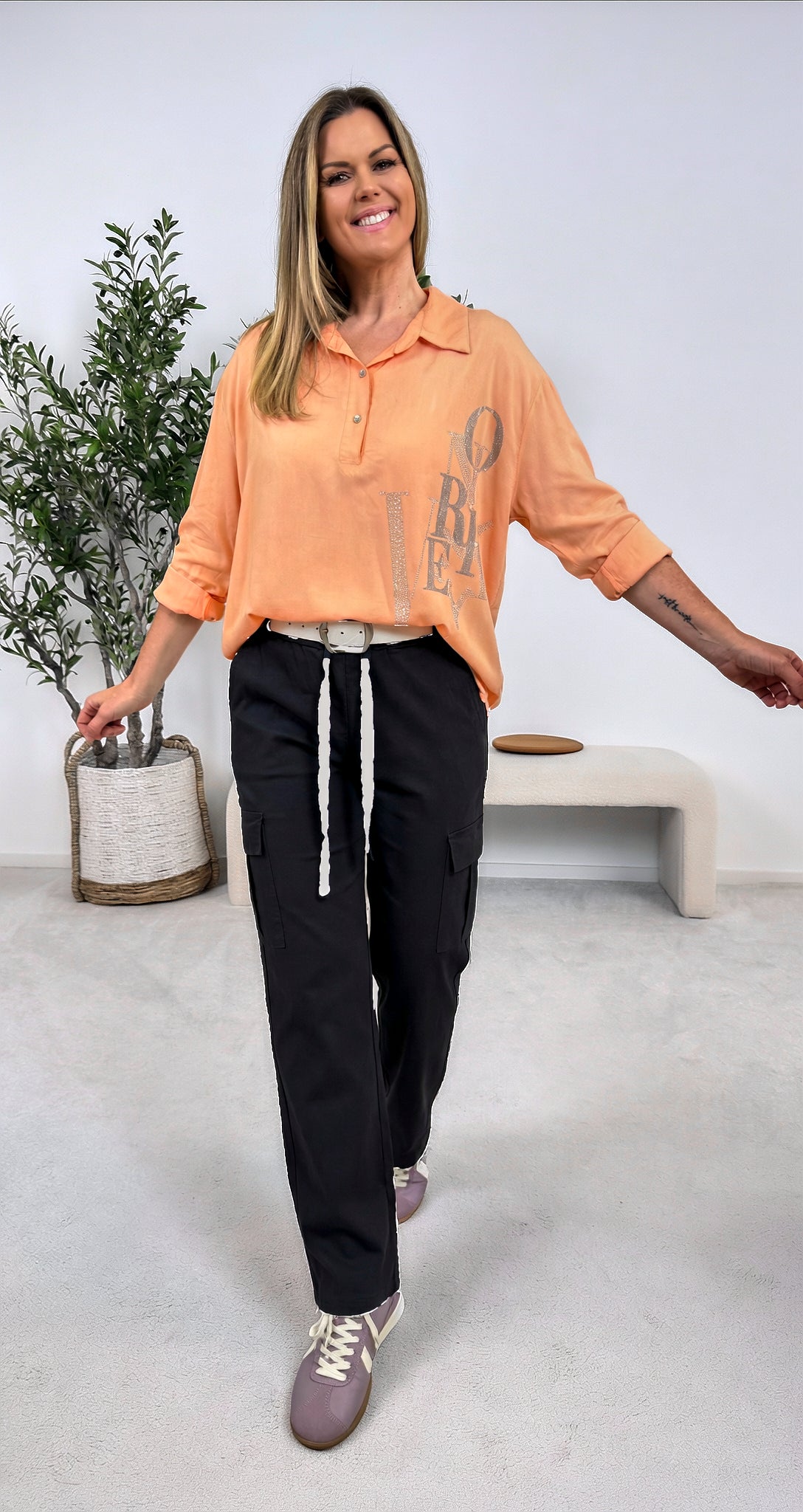 Blusenshirt Shine Message *Apricot*