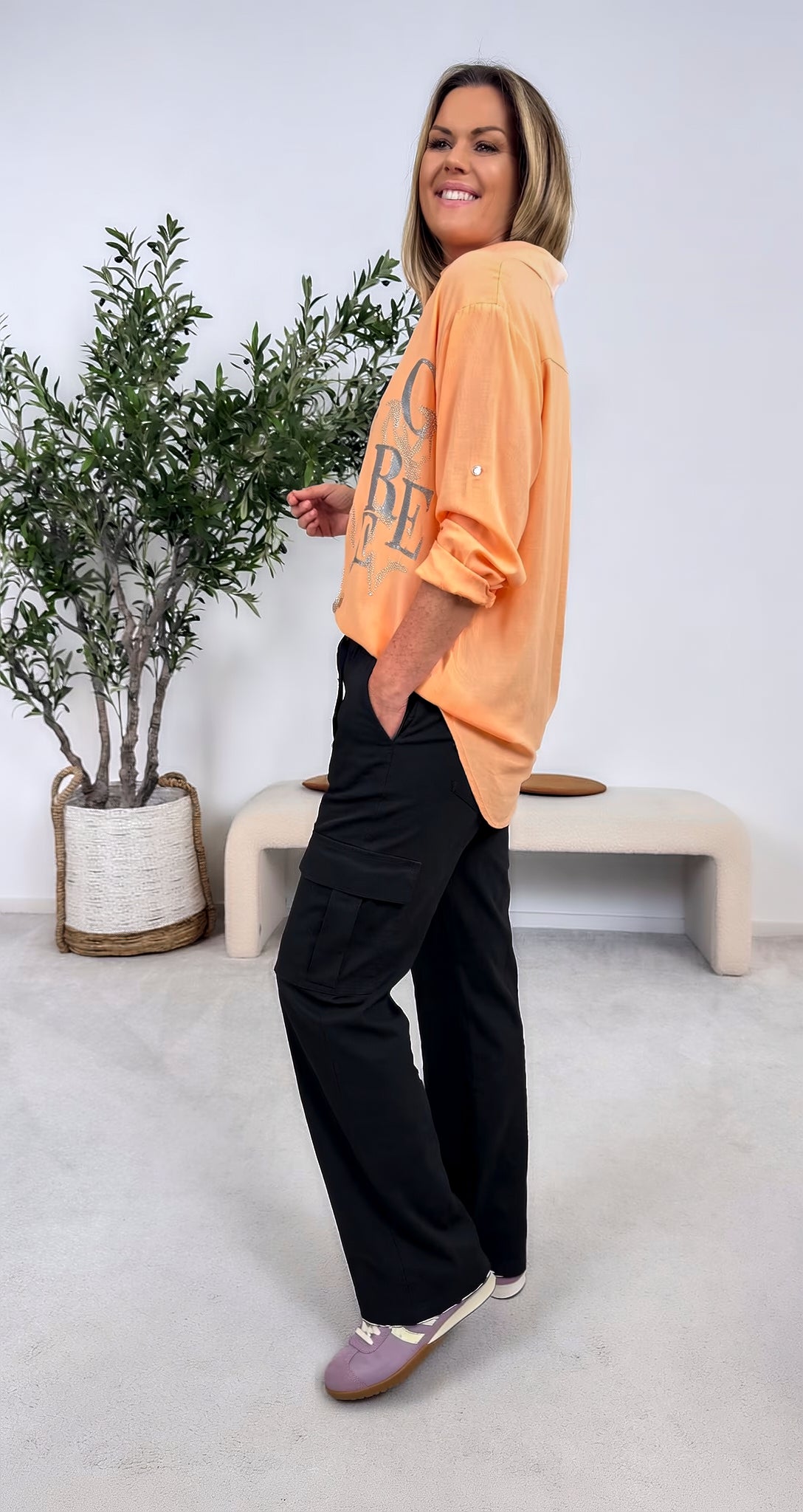 Blusenshirt Shine Message *Apricot*