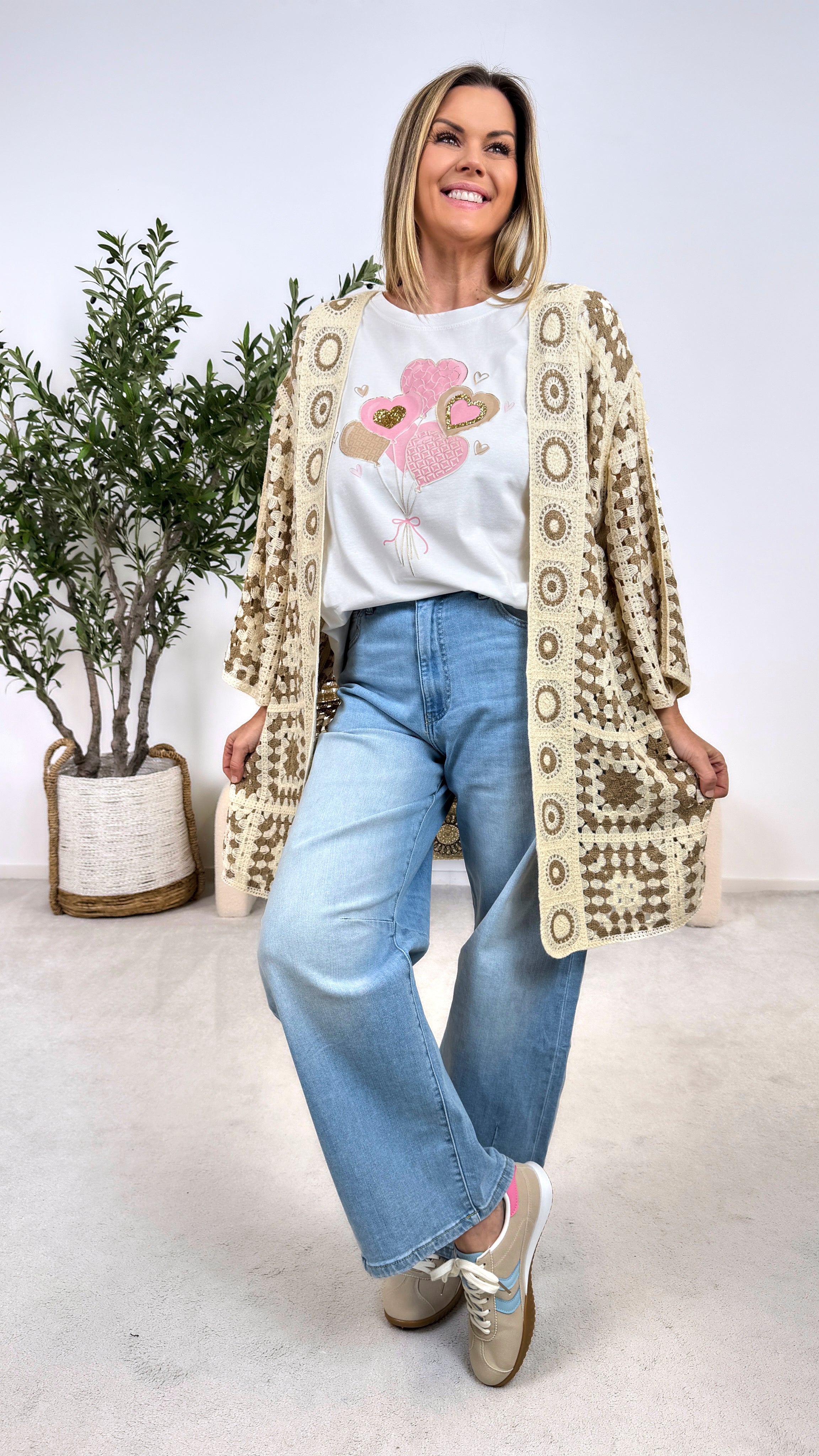 Häkel-Cardigan Crochet Mosaic ZS68036 *Taupe*