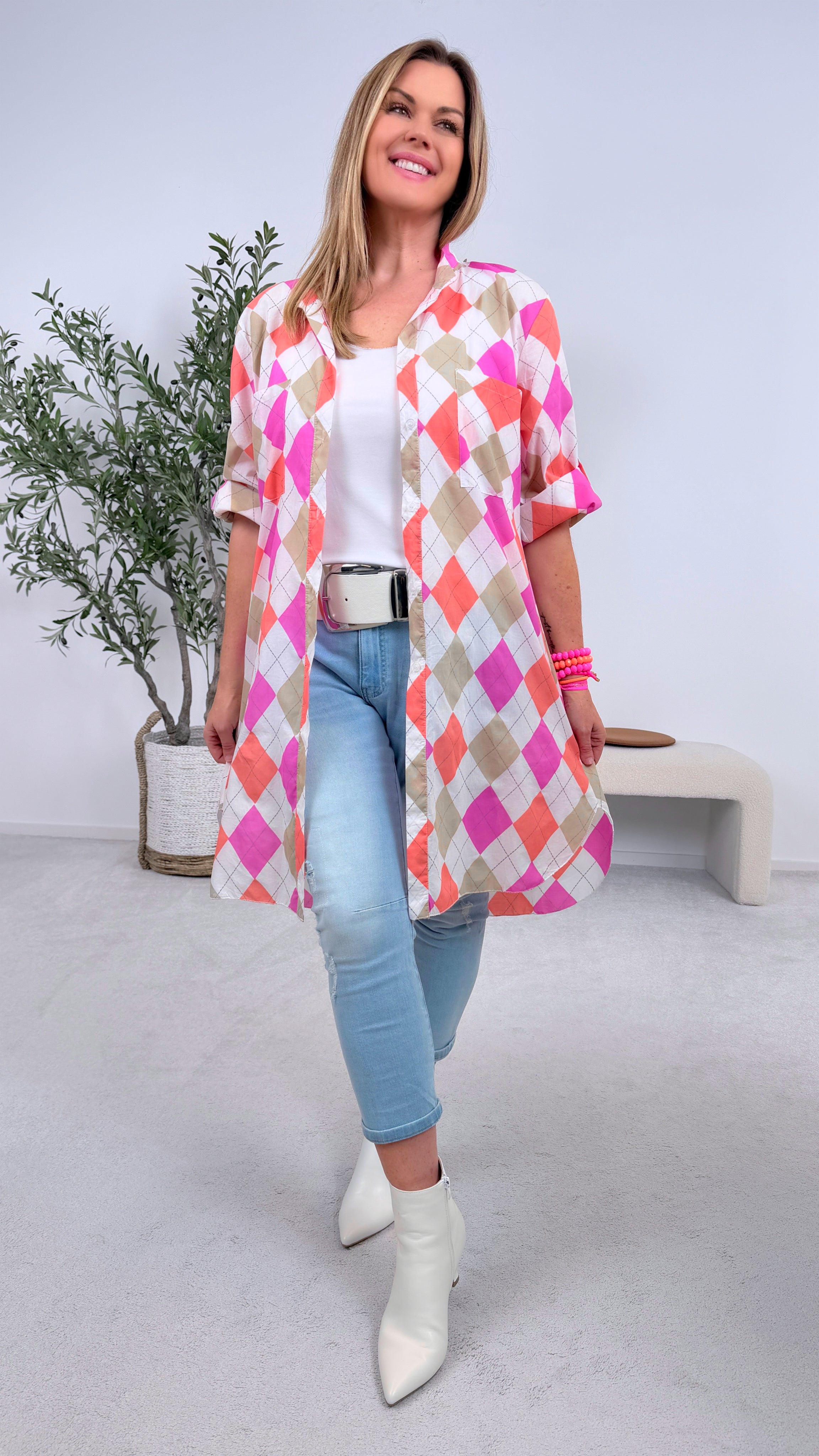 Long-Bluse Confident Chic *Pink/Orange*